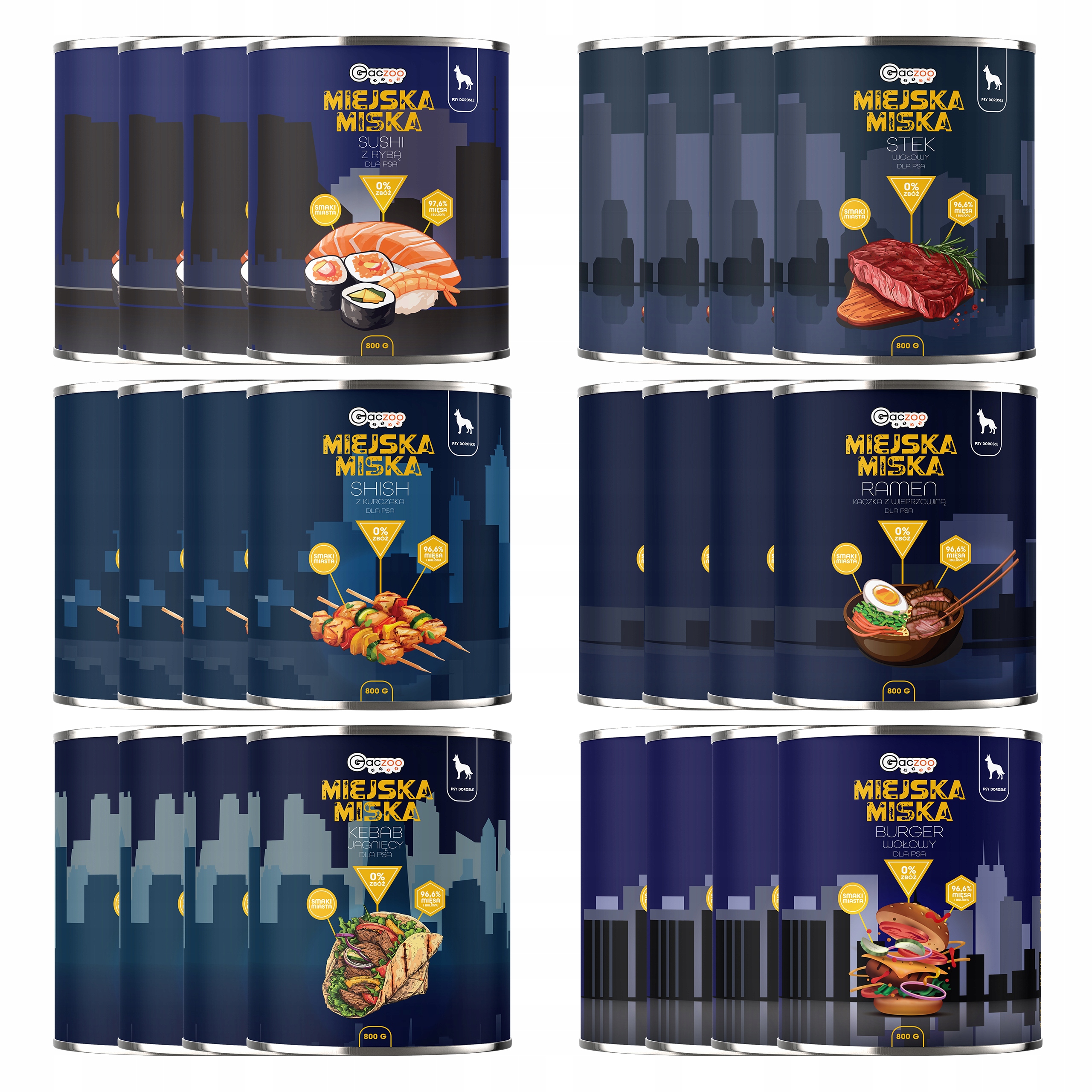 Gaczoo Městská miska bezobilná krmivo mokré pro psa mix chutí 24 x 800 g