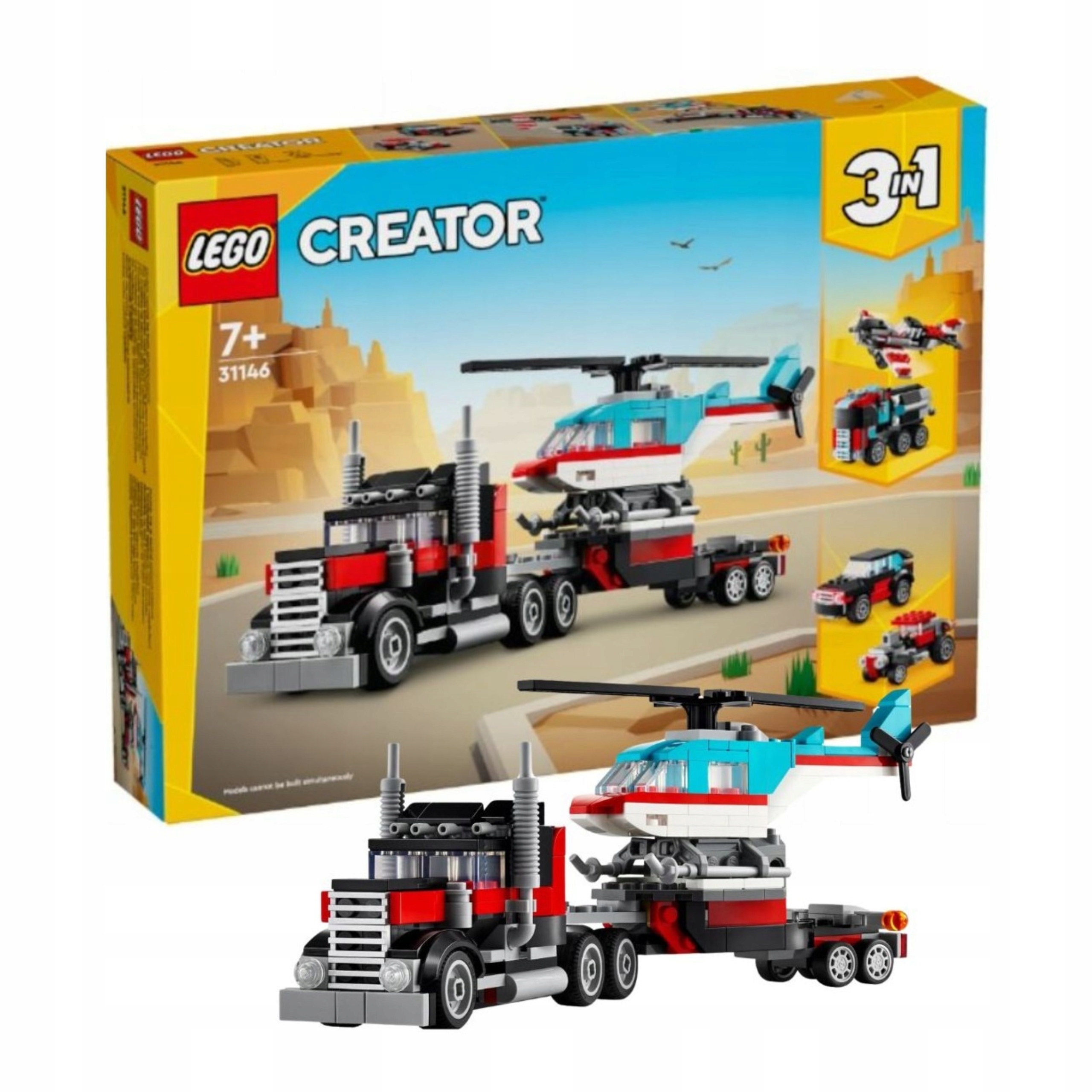 Lego Creator 3v1 Nákladní auto s plošinou a vrtulníkem 31146 Stavebnice 7+