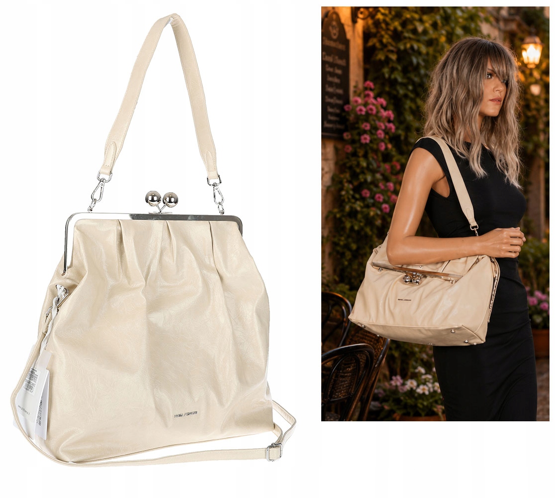 Dámská shopper kabelka na bižuterii, prostorná, přes rameno elegantní RS6085 Béžová