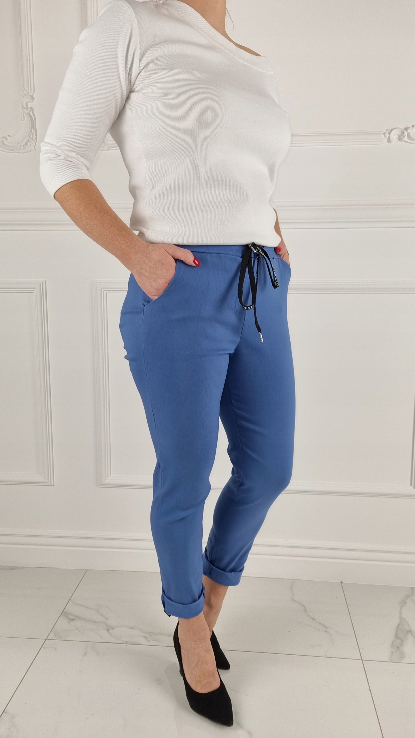 ELASTYCZNE - SPODNIE - DAMSKIE - CYGARETKI -GUMKA Długość nogawki 7/8