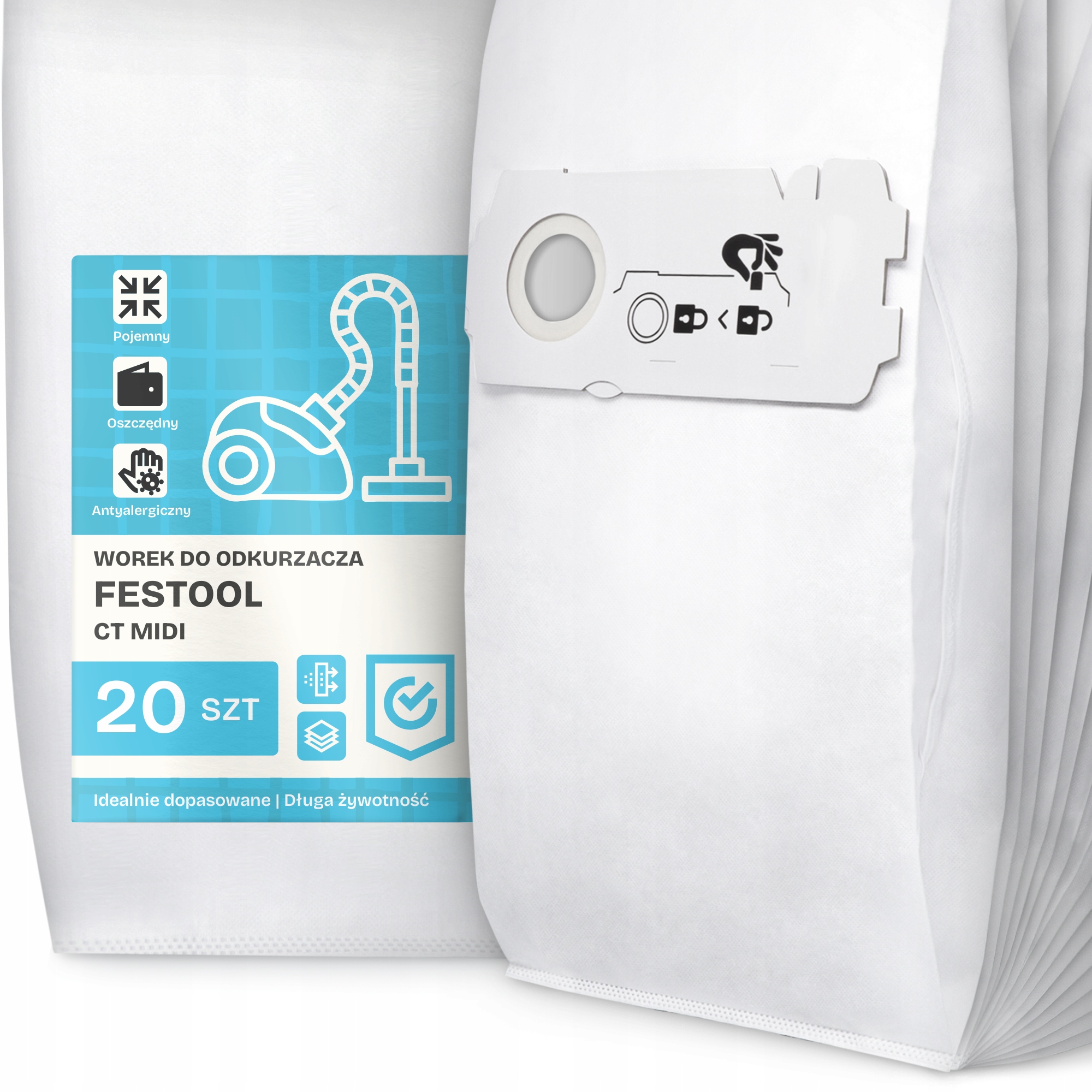 20 x Sáček Do Vysavače Festool Ct MIDI Syntetický Mikrovlákno Sáčky G9-W