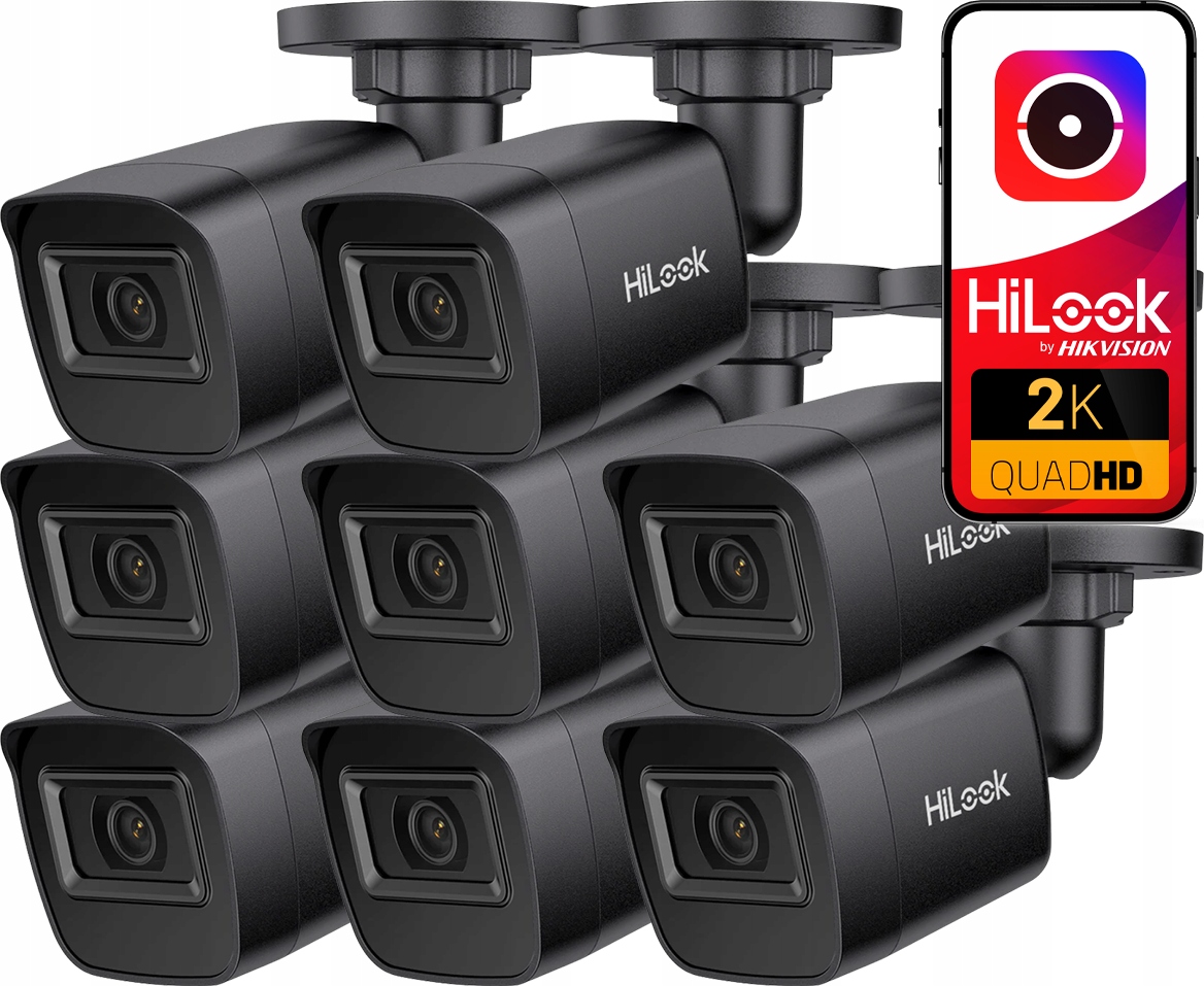 Kamery x8 4MPx 2K+ HiLook od Hikvision IPC-B141H-C Čierne 2.8mm PoE IR20m