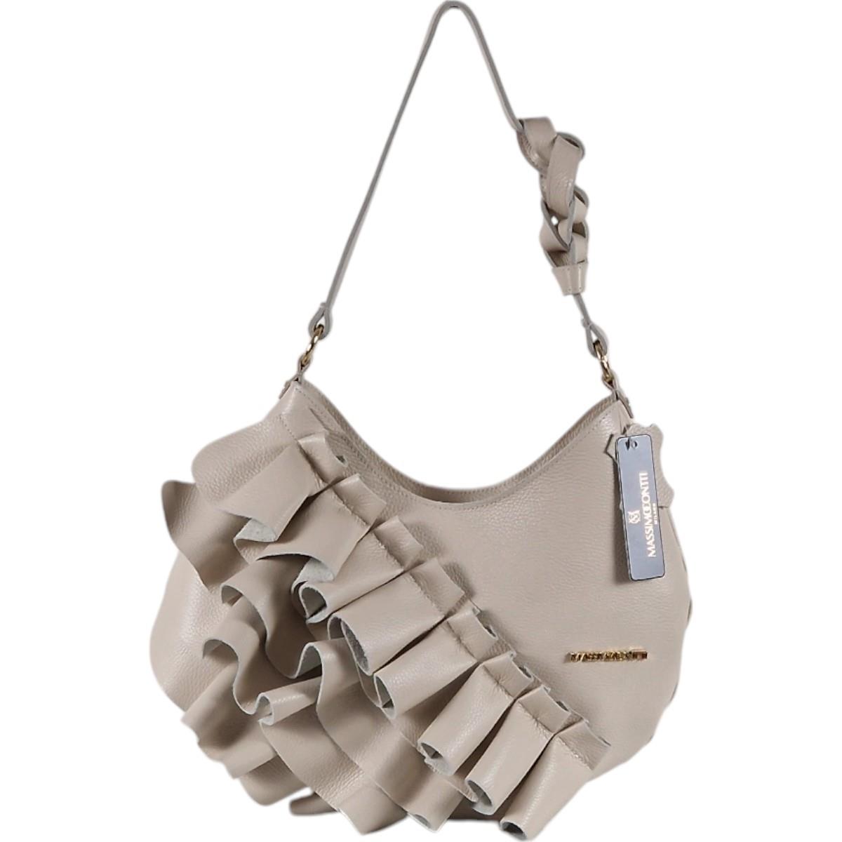 Massimo Contti klasická kabelka z přírodní kůže béžová volánek přes rameno