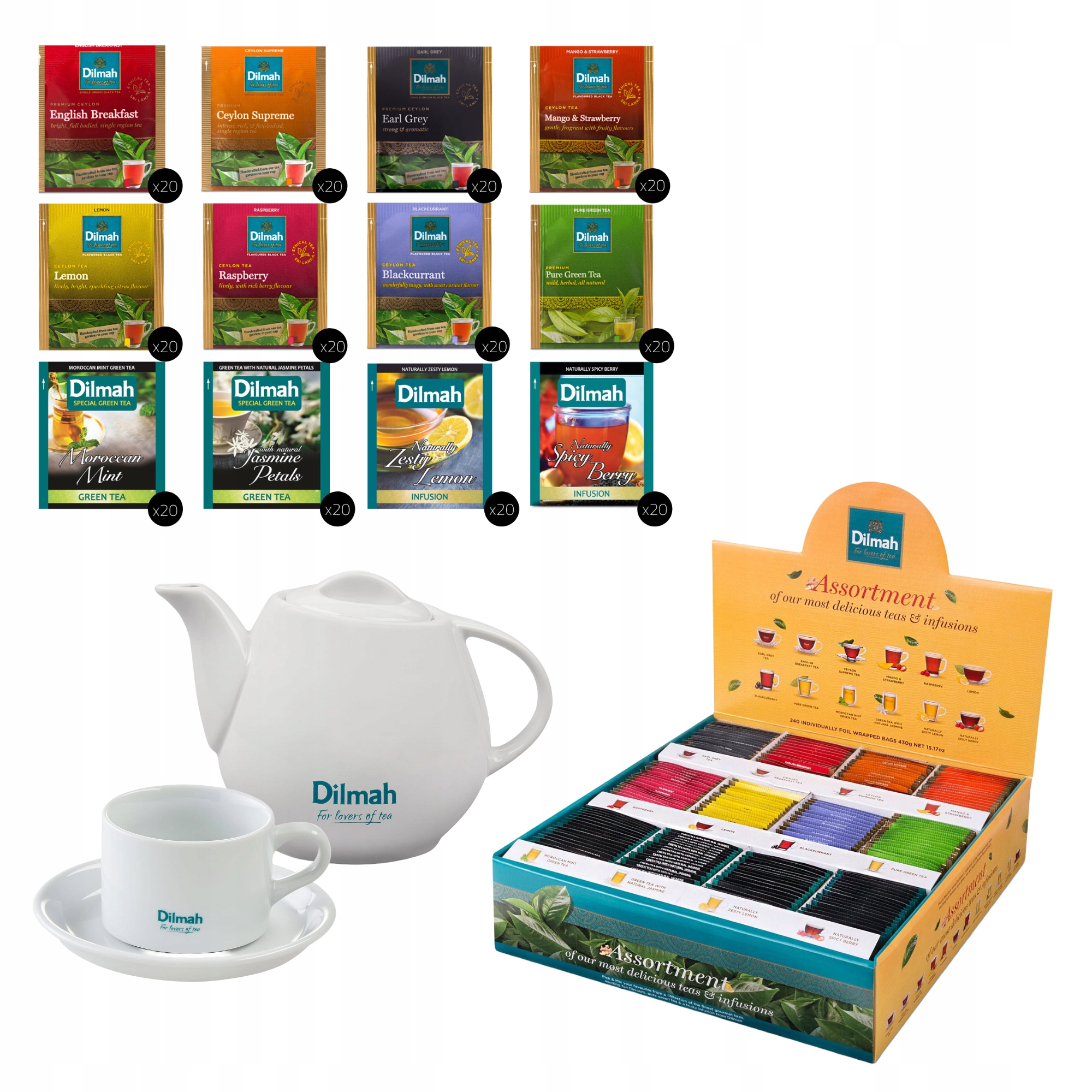 Dilmah Pick & Mix Zestaw Herbat 240 torebek Czajniczek i Filiżanka