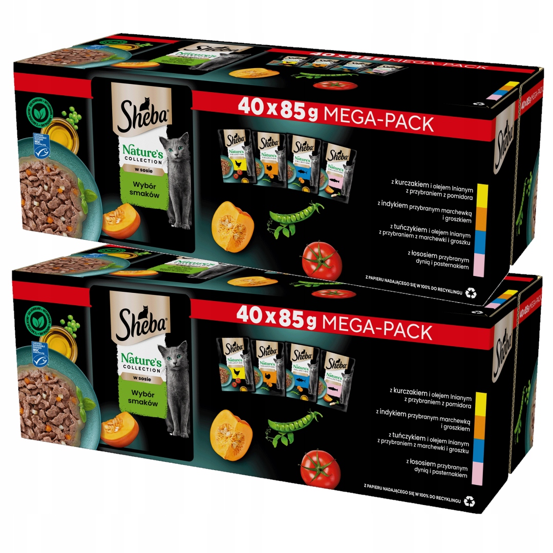 Levně Sheba 80x85G Nature's Collection 4 Příchutě V Omáčce