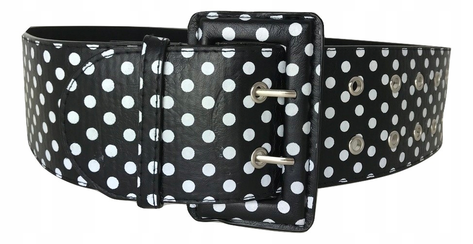 

Pasek Damski Szeroki 7,5 cm czarny w białe groszki