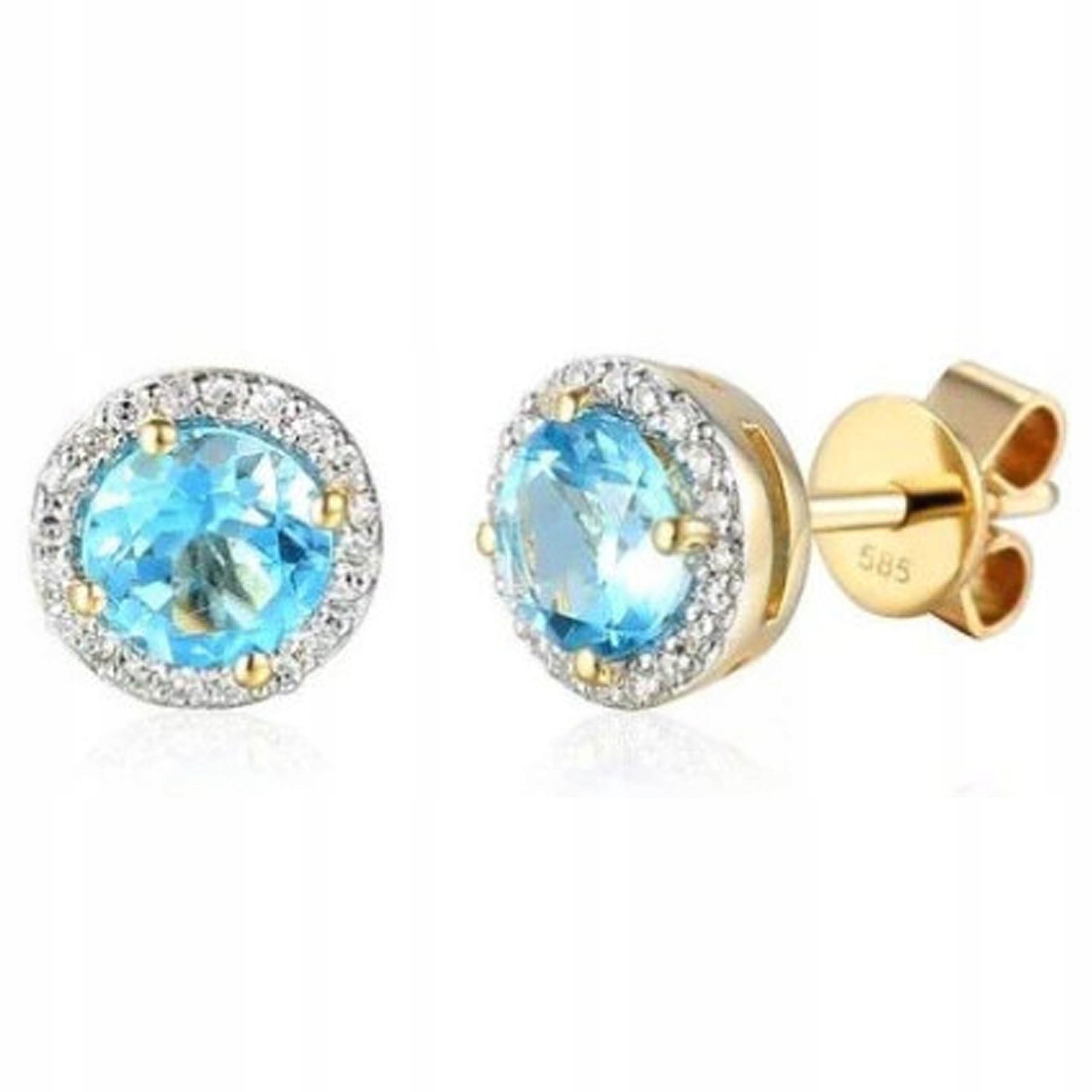 Zlaté náušnice 585 Kulatý Topaz A Diamanty 1,54g módní vzor dárek 14k