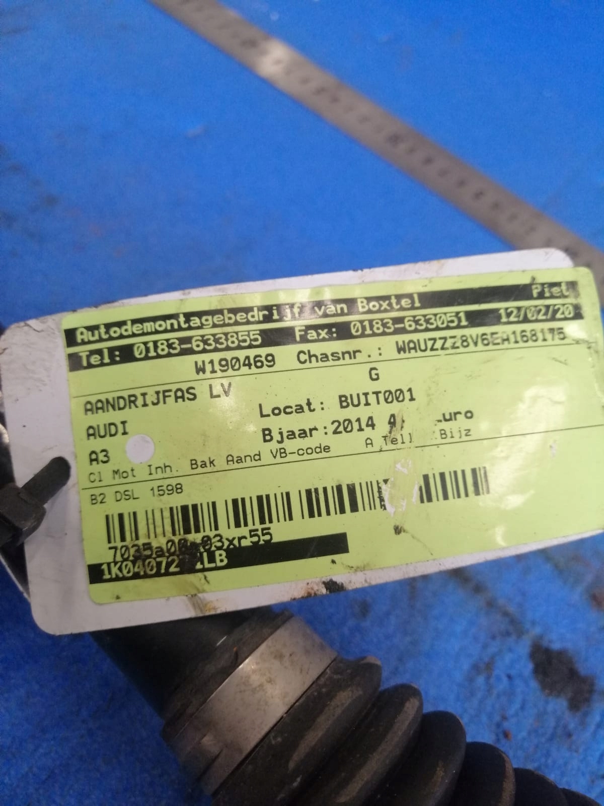AUDI A3 2014 R left 1.6 TDI semi-axis 1K0407271LB