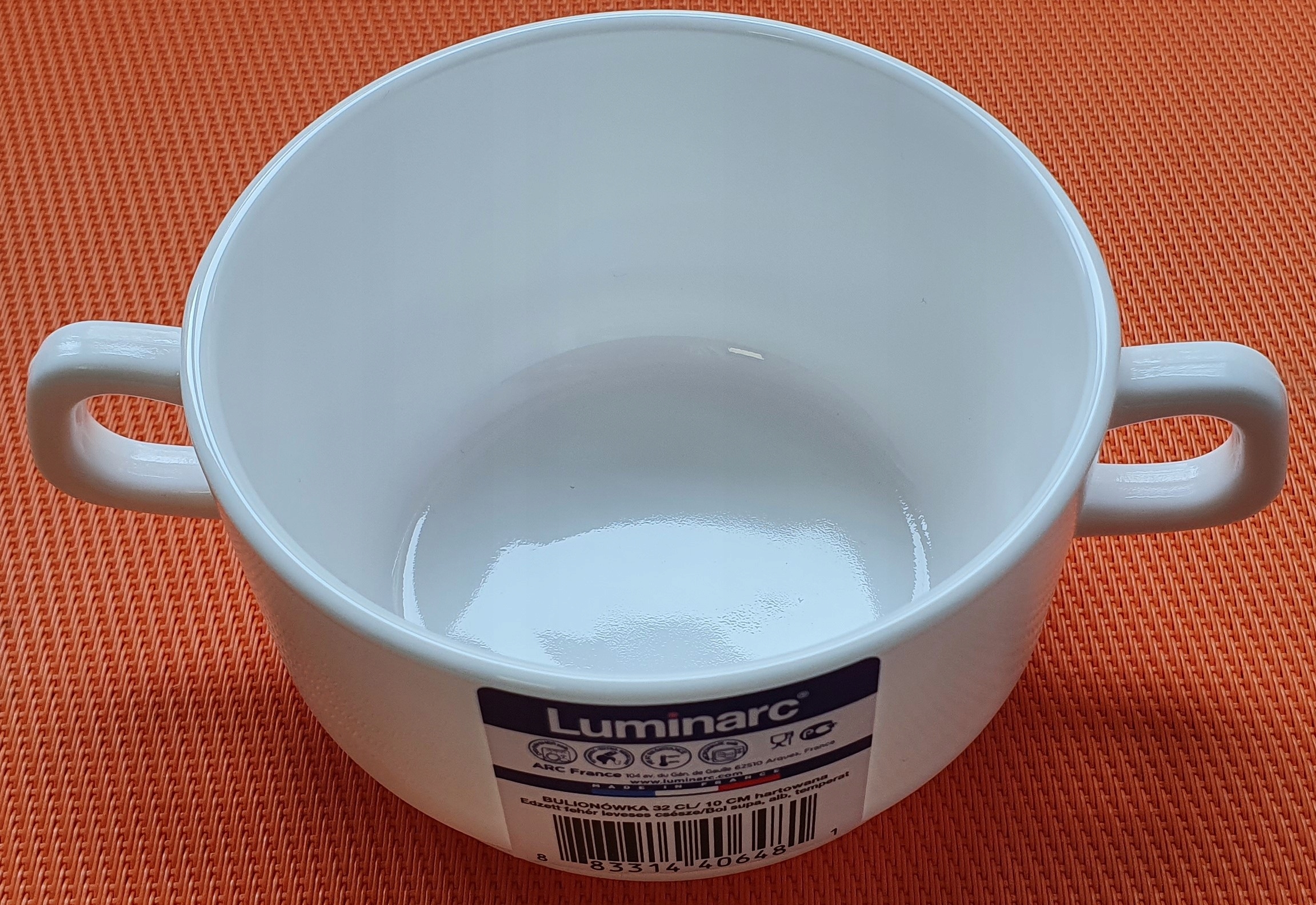 LUMINARC BIAŁA BULIONÓWKA BARSZÓWKA FLACZARKA MISECZKA Z USZAMI 320 ML EAN (GTIN) 883314406481