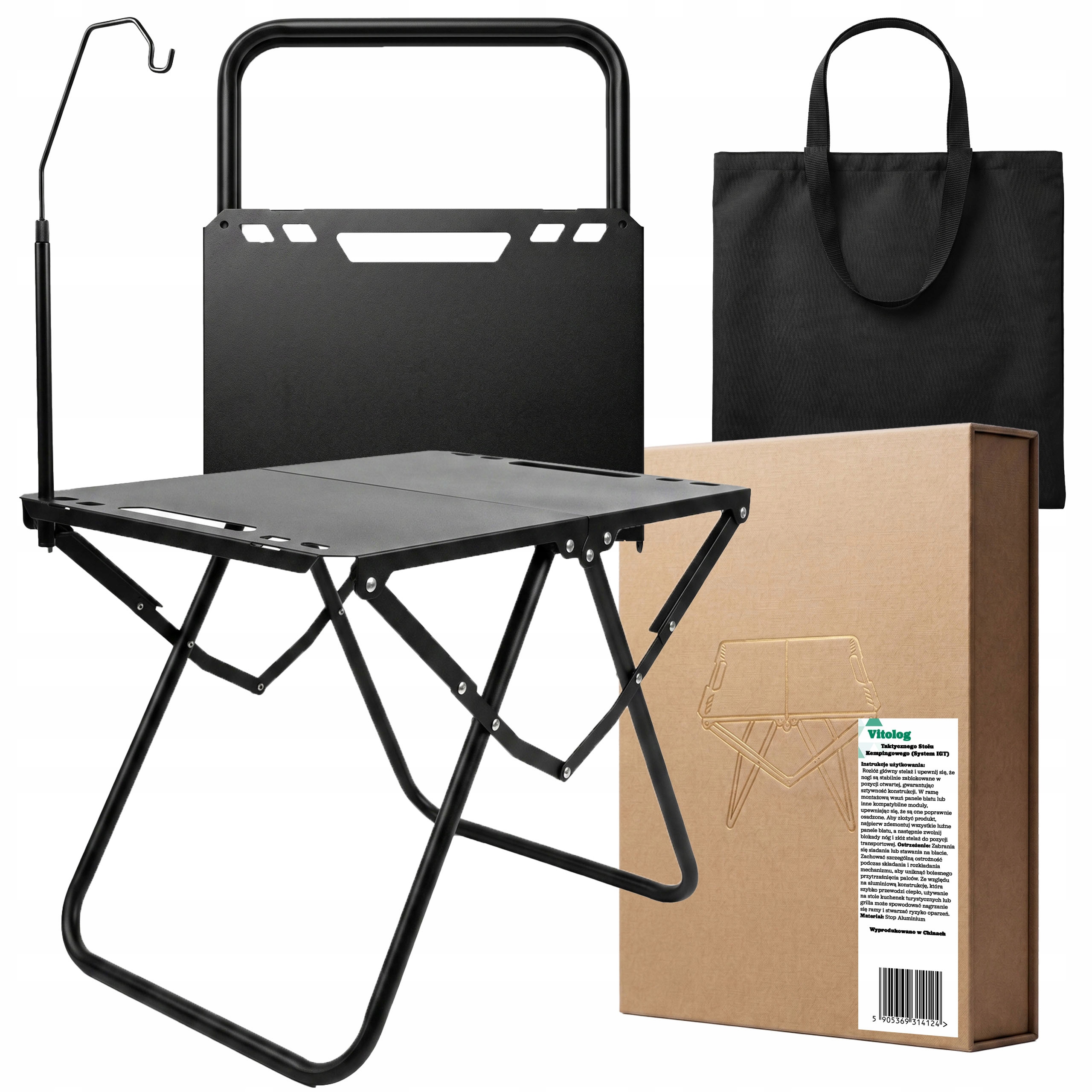 Vitolog Stolik Turystyczny Plażowy Walizka z Uchwytem na Lampkę