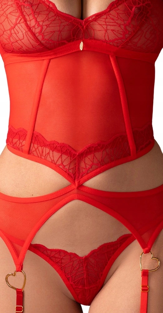 Obsessive Cupide Desir Krajkový komplet Červený L/XL Regulace