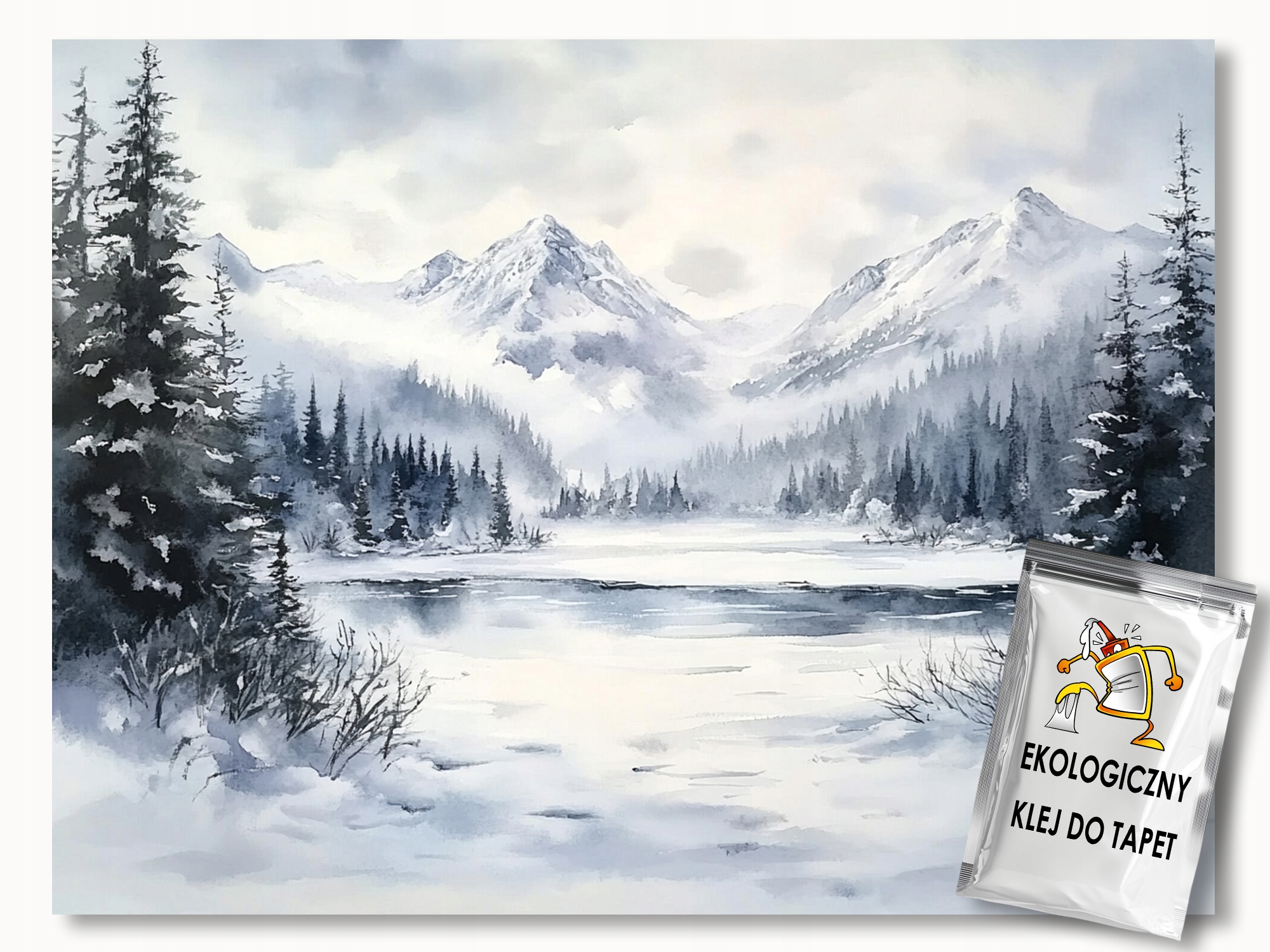 Fototapeta Flizelina Krajina Zima Sníh Mráz Hory Jezero 200x140 110g