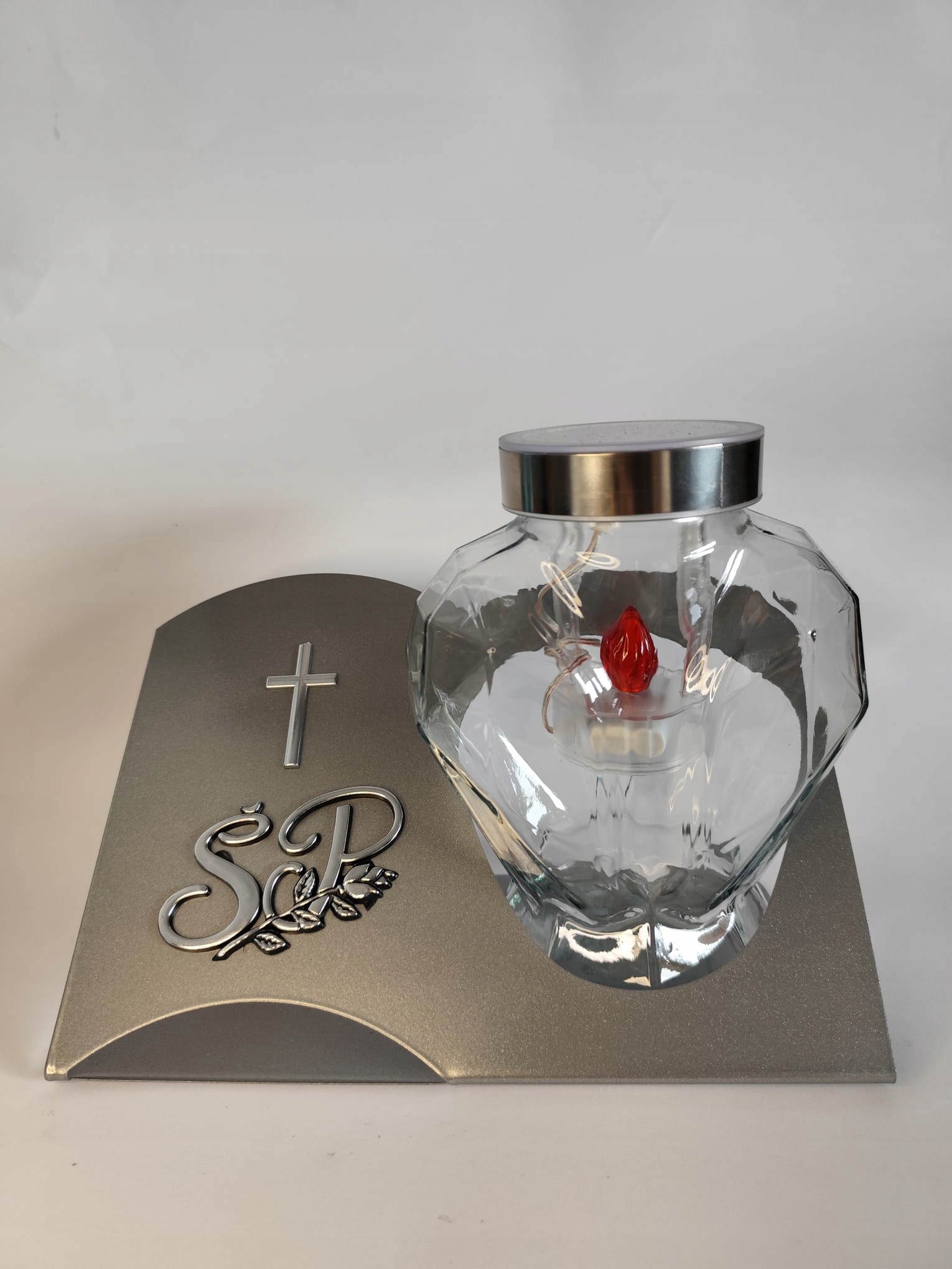 Solární Hřbitovní Svíčka kniha, Sklo , stříbro kovový podstavec All Saints