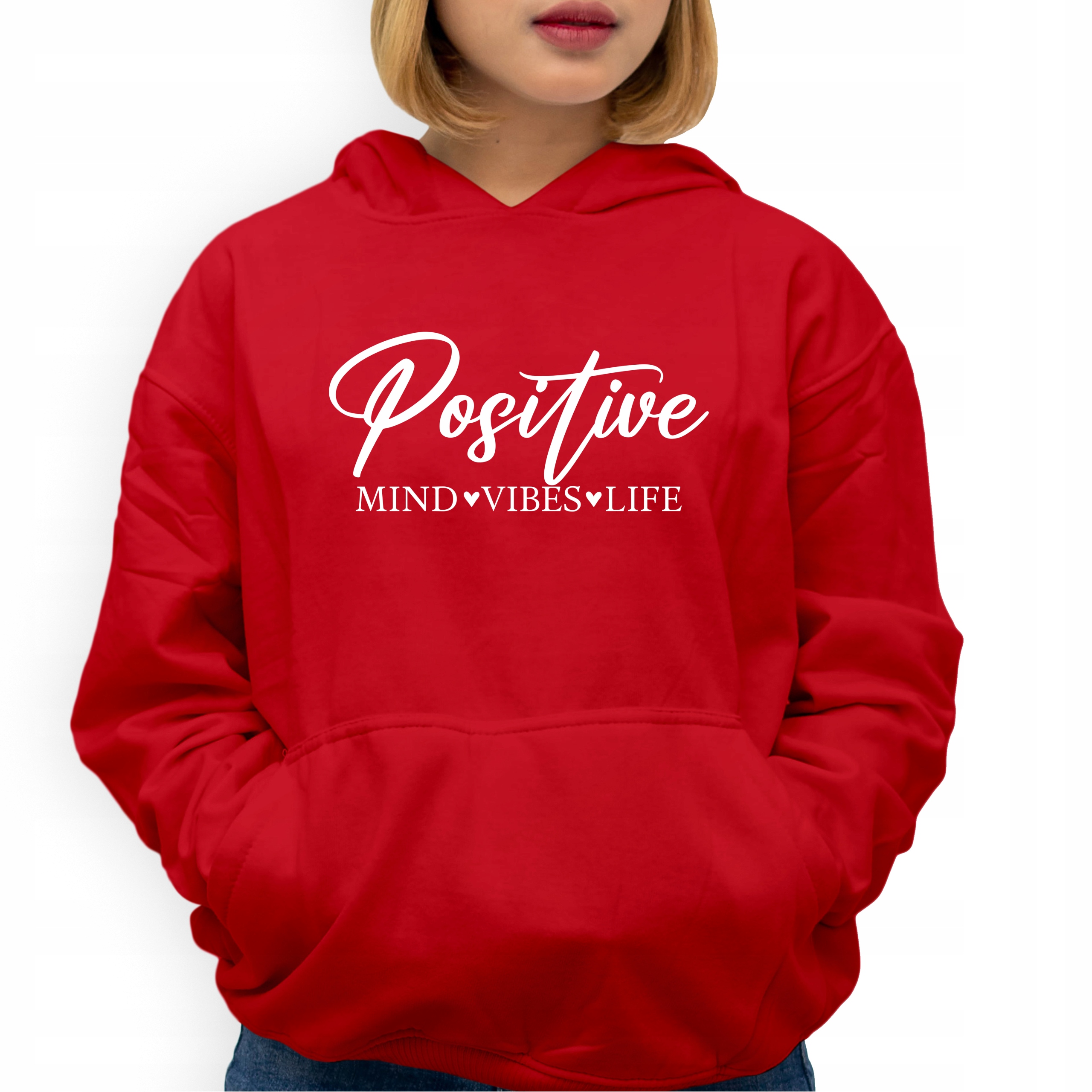Mikina červená S Kapucí Positive Mind Vibes jako Dárek k Vel M