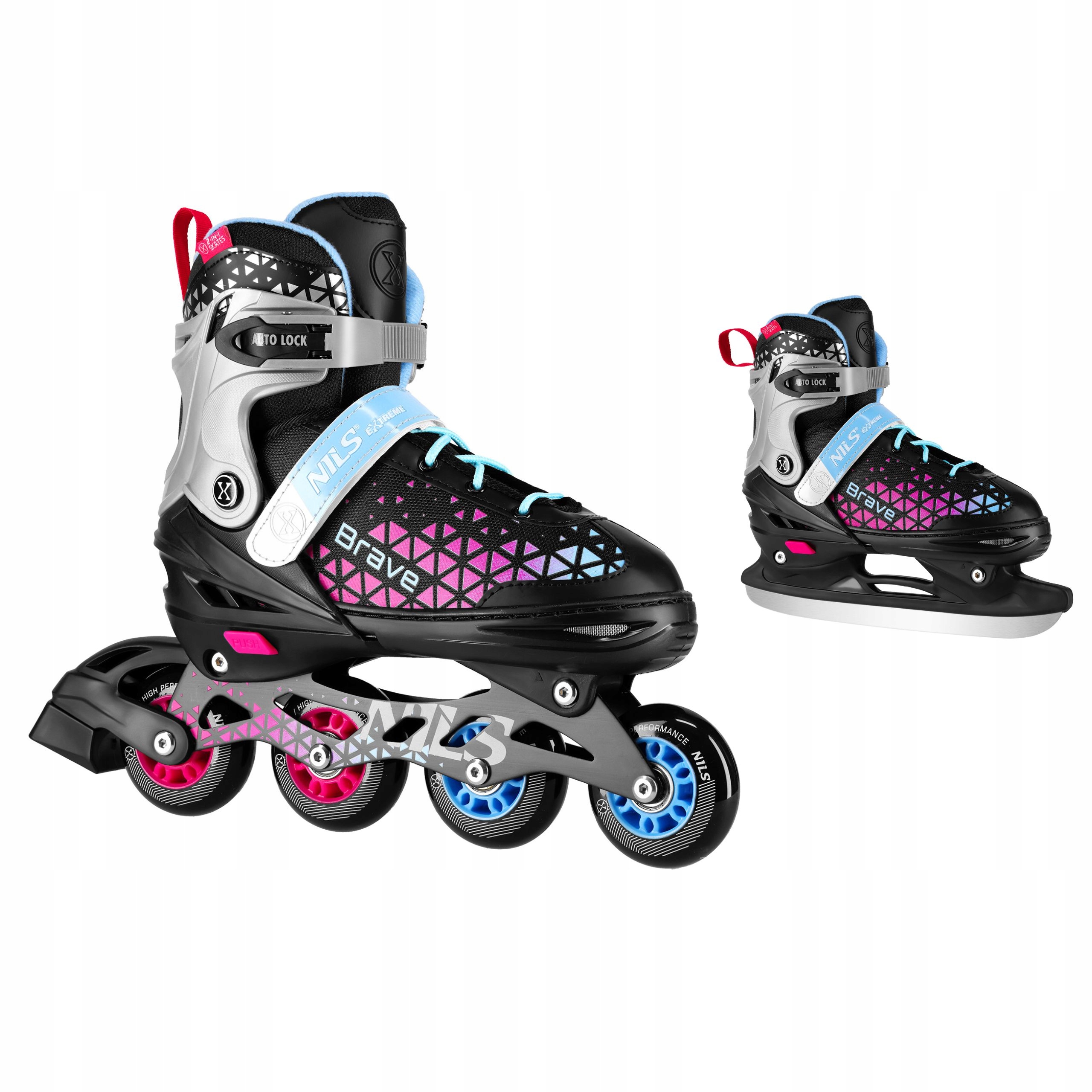 Brusle 2v1 2v1 nastavitelné S 29-33 růžové brusle na led hokejové brusle Nils Extreme