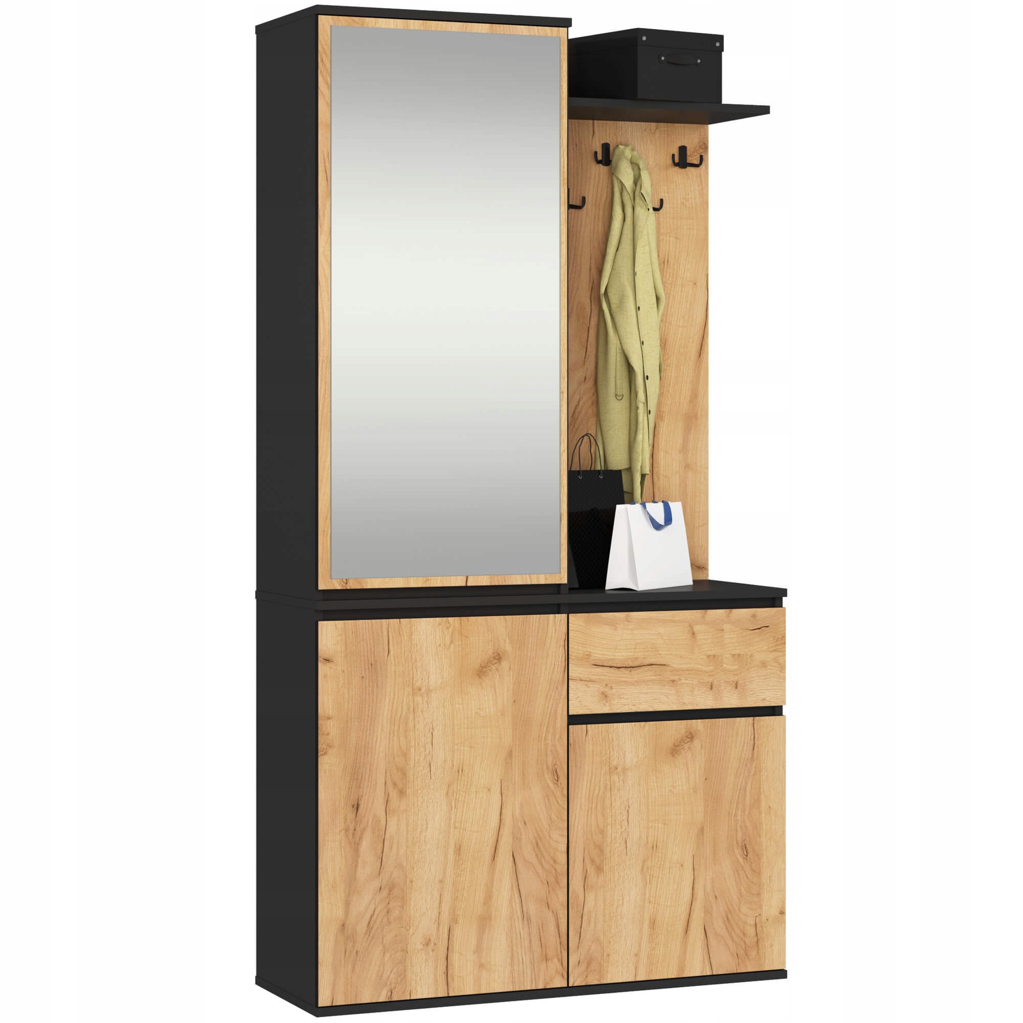Szafa do przedpokoju z lustrem ENTRO 95 cm garderoba wieszaki Czarna Craft