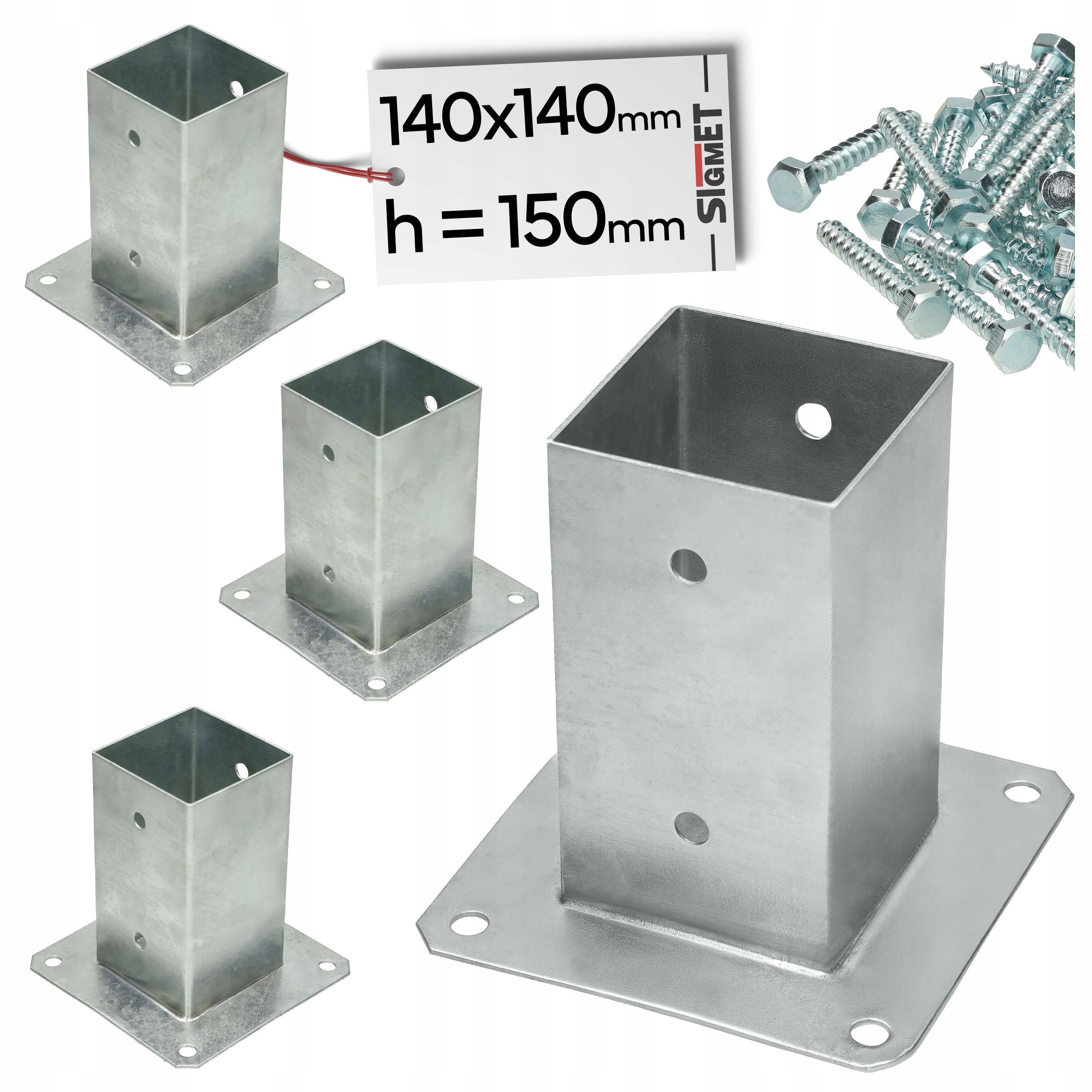 4 x základňa stĺpika 140x140 skrutkovaná štvorcová skrutky na montáž