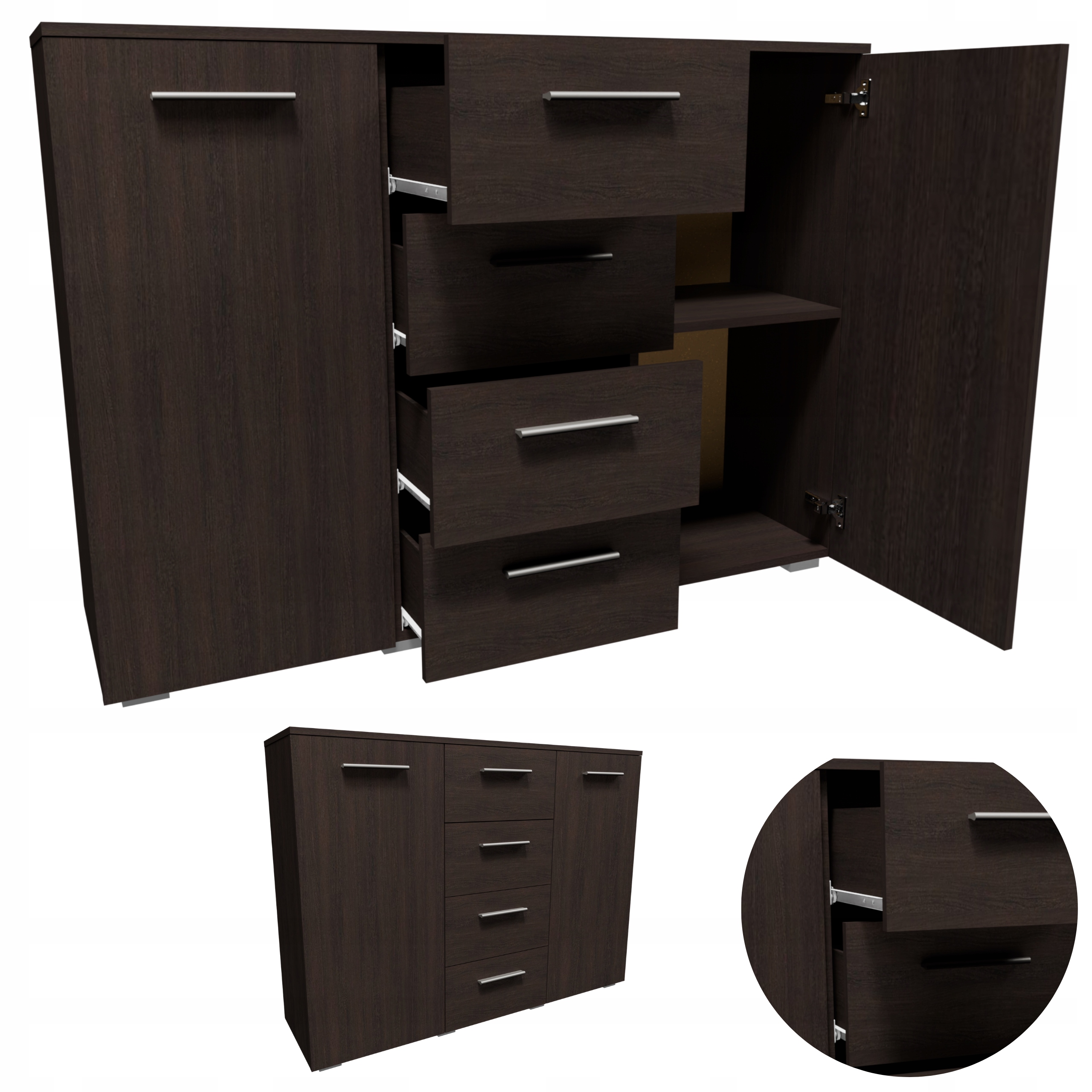 Komoda Helena 120 cm 2D4S wenge veľká skrinka police zásuvky oblečenie drobnosti