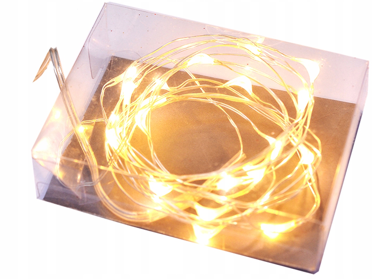 LAMPKI DRUCIKI 20 LED NA BATERIE BIAŁE CIEPŁE ŚWIATŁO