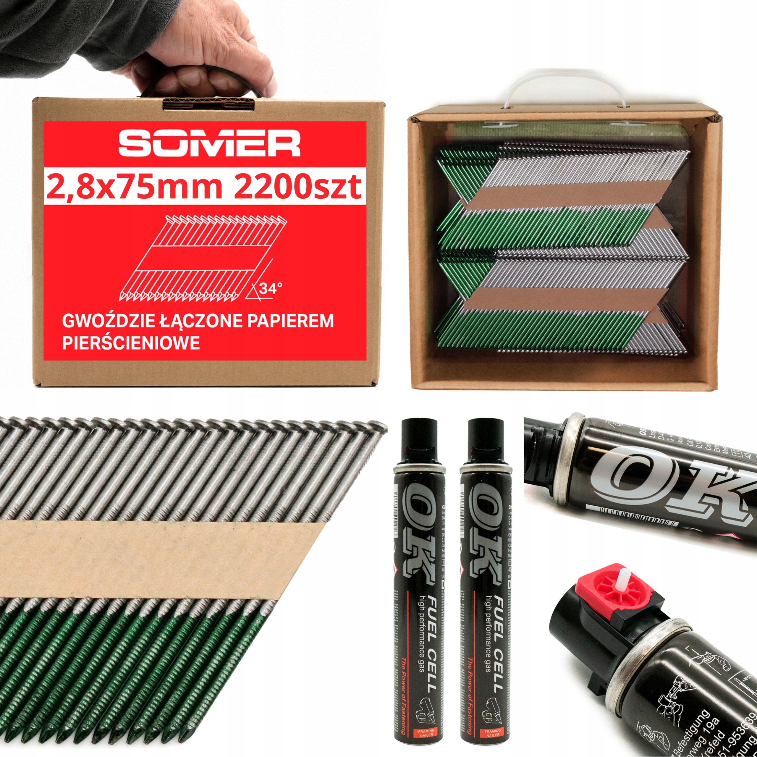 Set Hřebíky spojené papírem R a 2 gázy Ok 2,8x75mm 2200ks