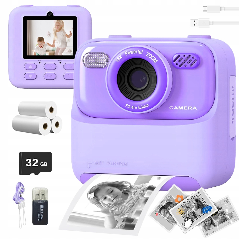 Tiskárna Termální Tiskový Fotoaparát Okamžitá Sada XXL 32 Gb 3 Role