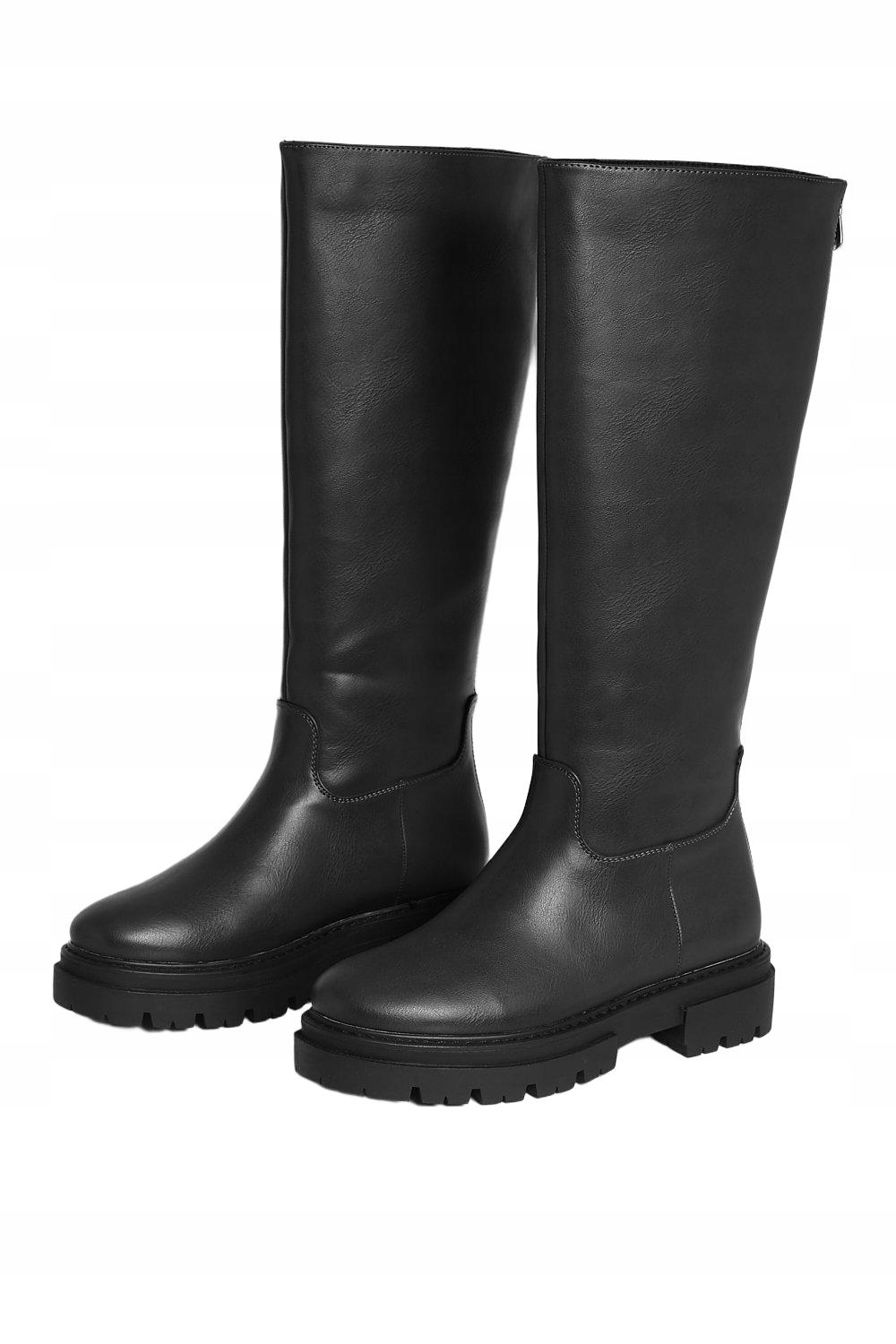 Boohoo Černé Roztahovací Kozačky Na Platformě 39CM 39