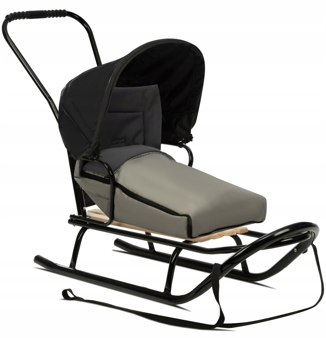 Lenkiškos vaikiškos rogės YUKI su stogeliu, atlošu, stūmikliu ir miegmaišiu + diržu