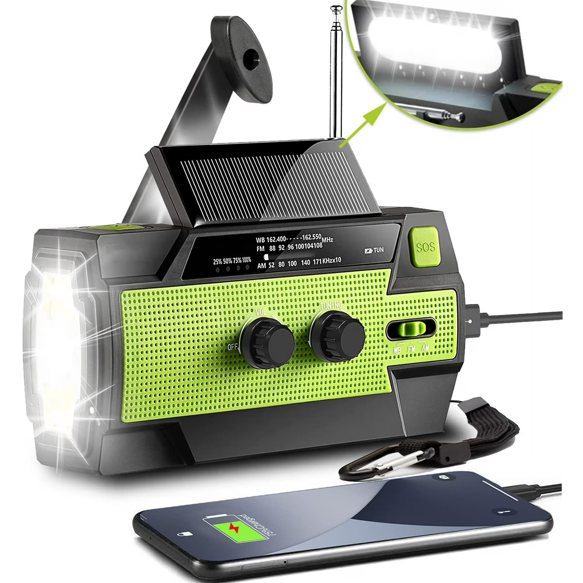 Solární Rádio Dynamo Am/fm Portable Crank S Led Flashlight 4000 mAh