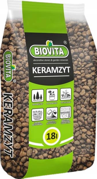 KERAMZYT OGRODNICZY DONICZKOWY DRENAŻ ZIEMI DO ROŚLIN KWIATÓW 18L 8-16mm Marka Biovita