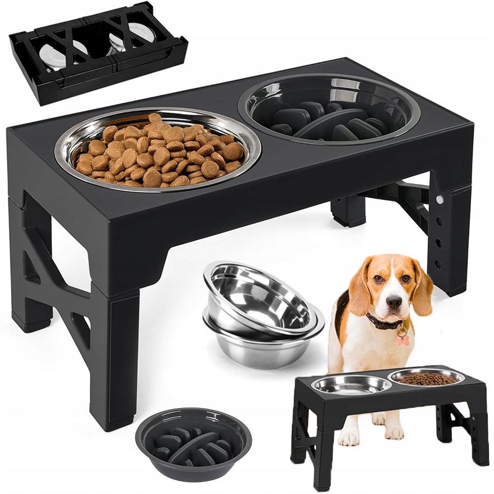 Dvojitá Miska Misky Pro Psy, Nepostříkavá, Zpomalující, Nastavitelná Výška