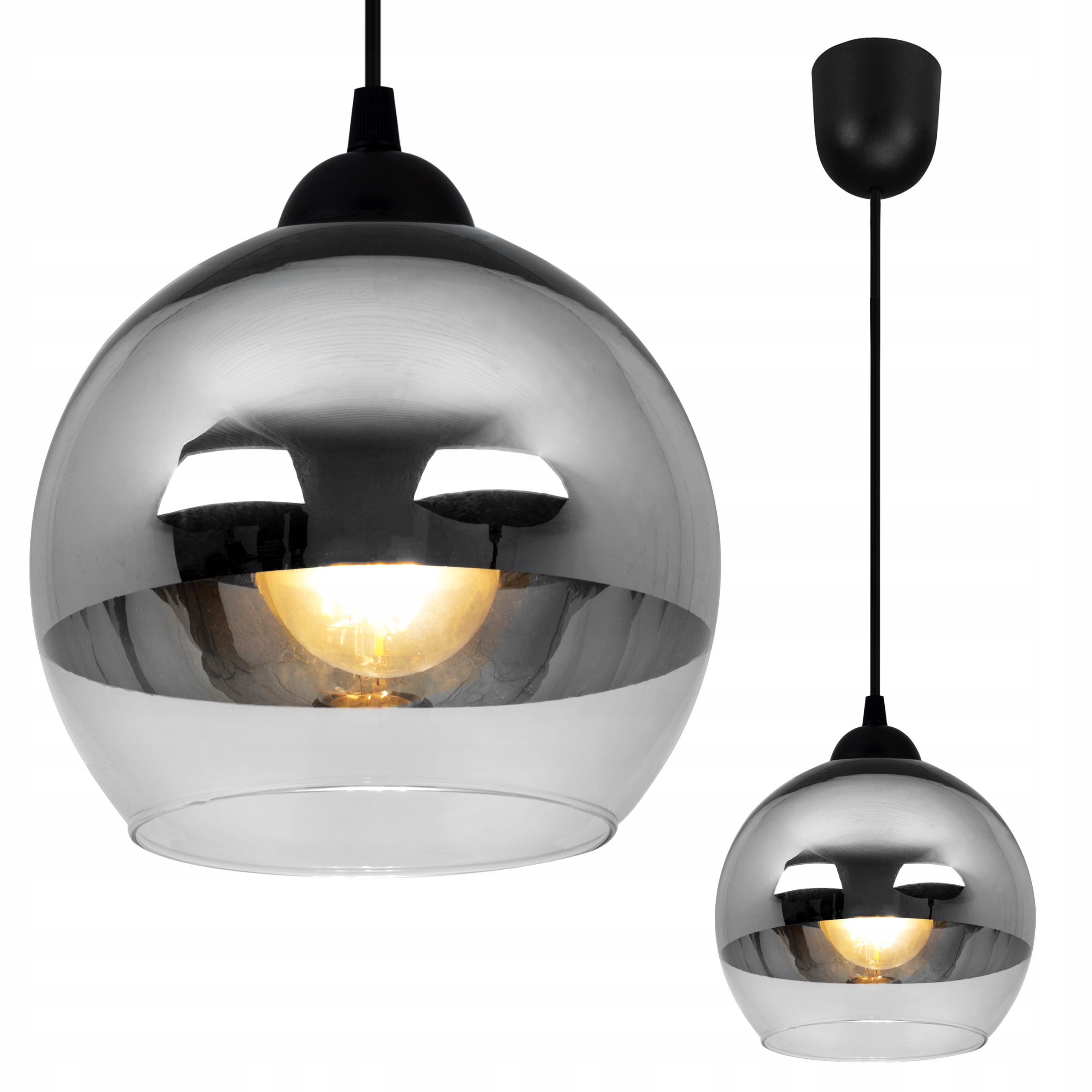 

Lampa Wisząca Szklany Klosz Chrom Nowoczesna Led