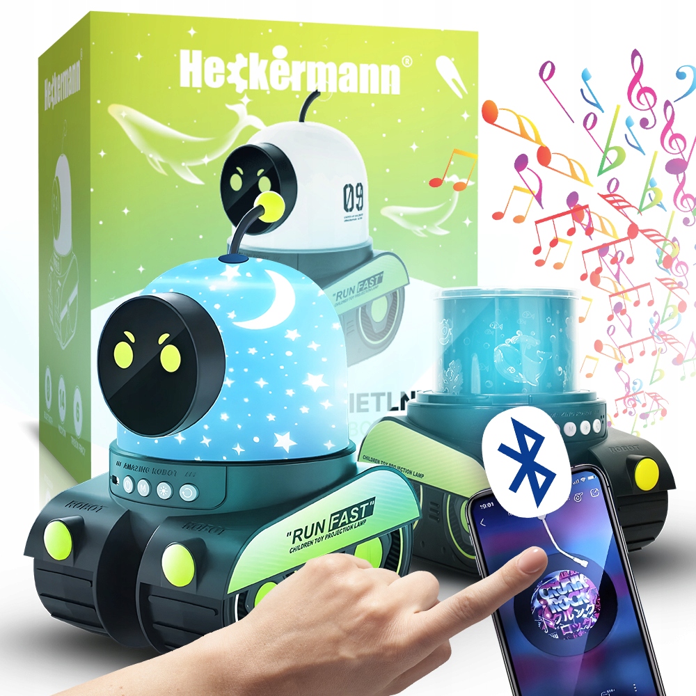 PROJEKTOR GWIAZD RZUTNIK LAMPKA NOCNA LED GŁOŚNIK BLUETOOTH ROBOT 12 WZORÓW