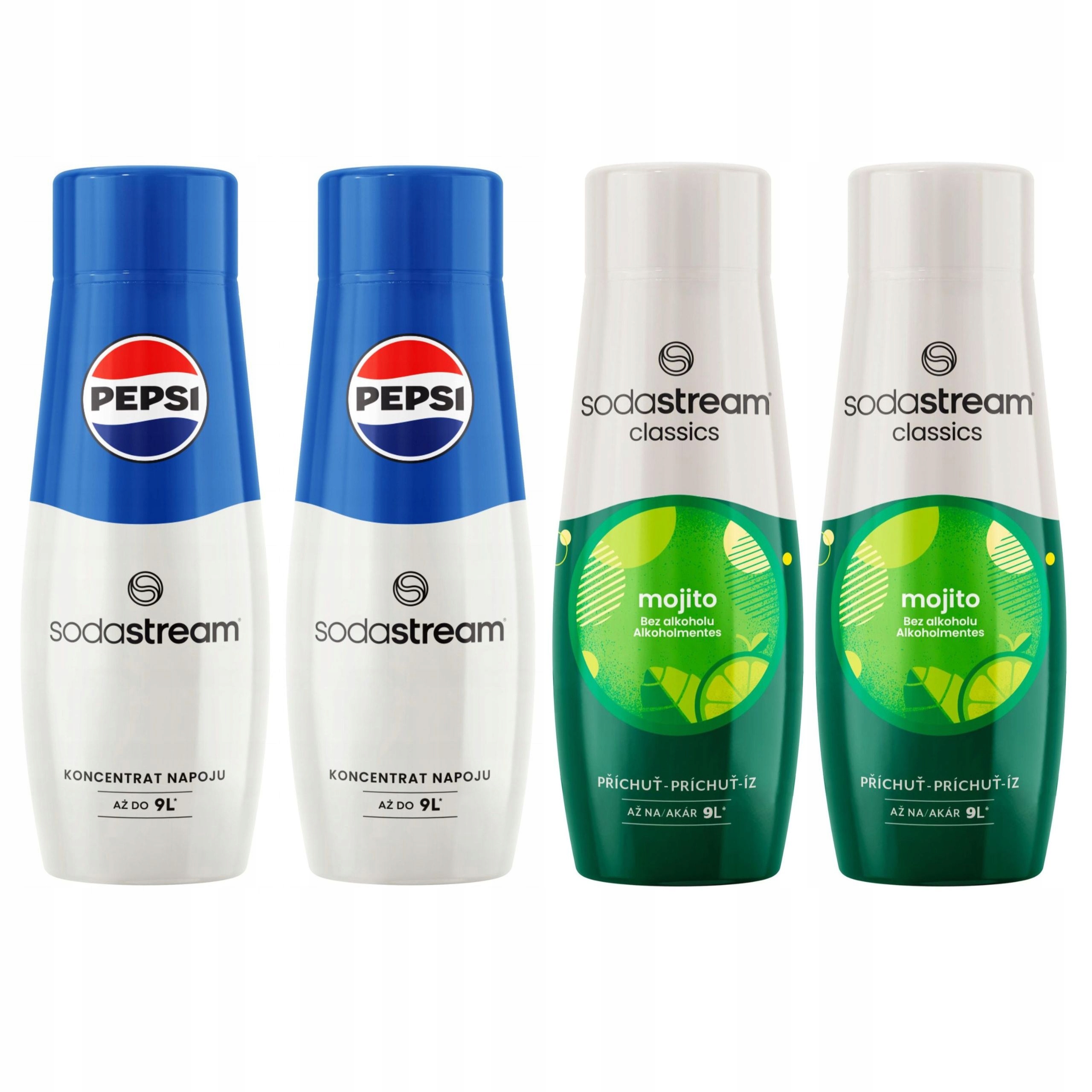 Sirupy do saturátoru Sodastream, koncentráty, mix: 2x Pepsi 2x Mojito