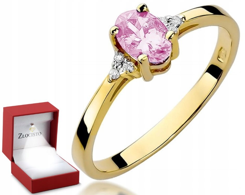 Zlatý Prstýnek S Růžovým Topazem A Brilianty