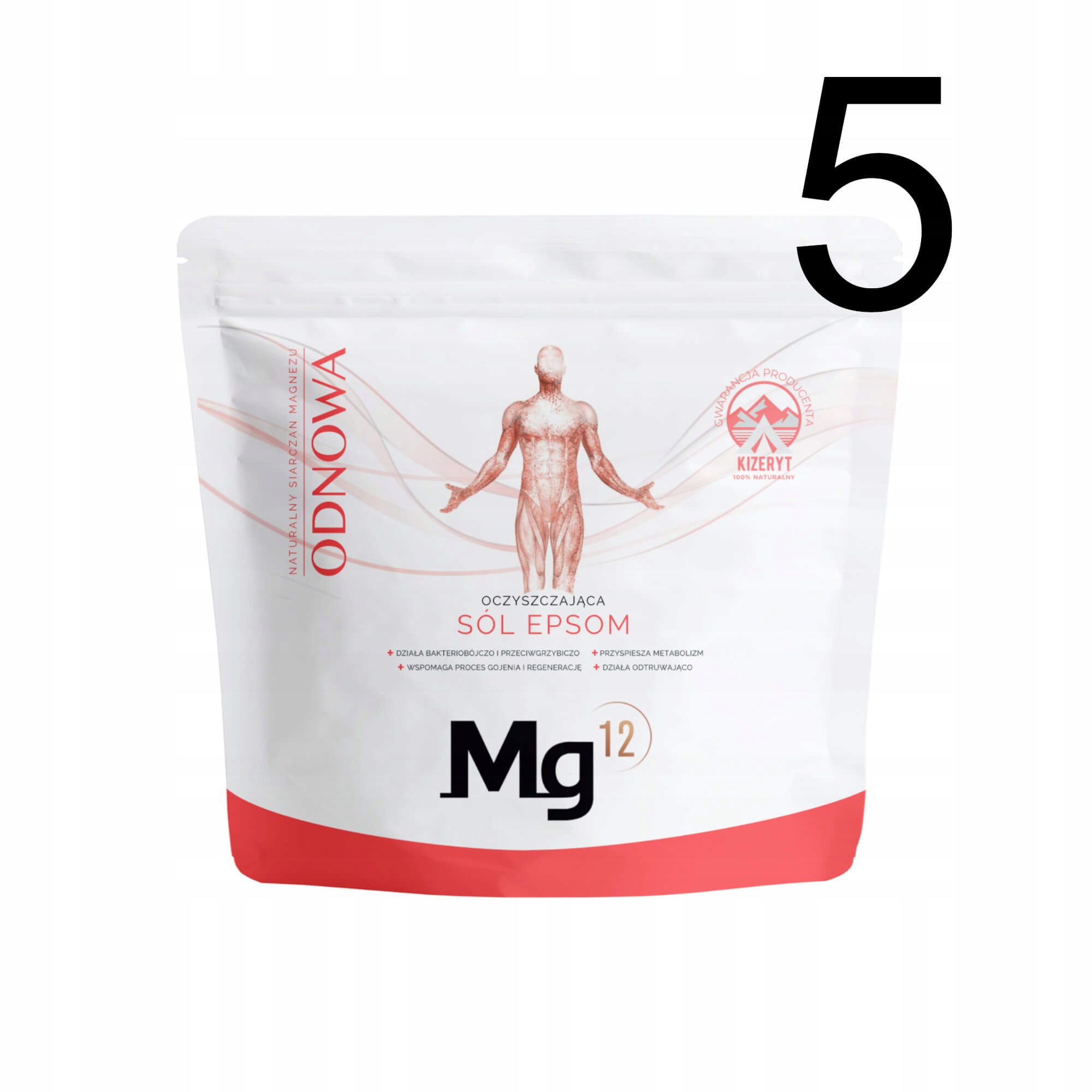5 x Sůl Epsom Mg 12 Obnova regenerace a antibakteriální ochrana pokožky 5 kg