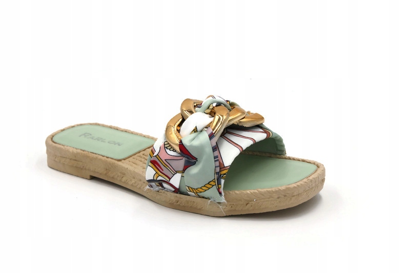 XS-8 CZARNE KLAPKI ZDOBIONE ZŁOTYM ŁAŃCUCHEM R.39 Oryginalne opakowanie producenta pudełko