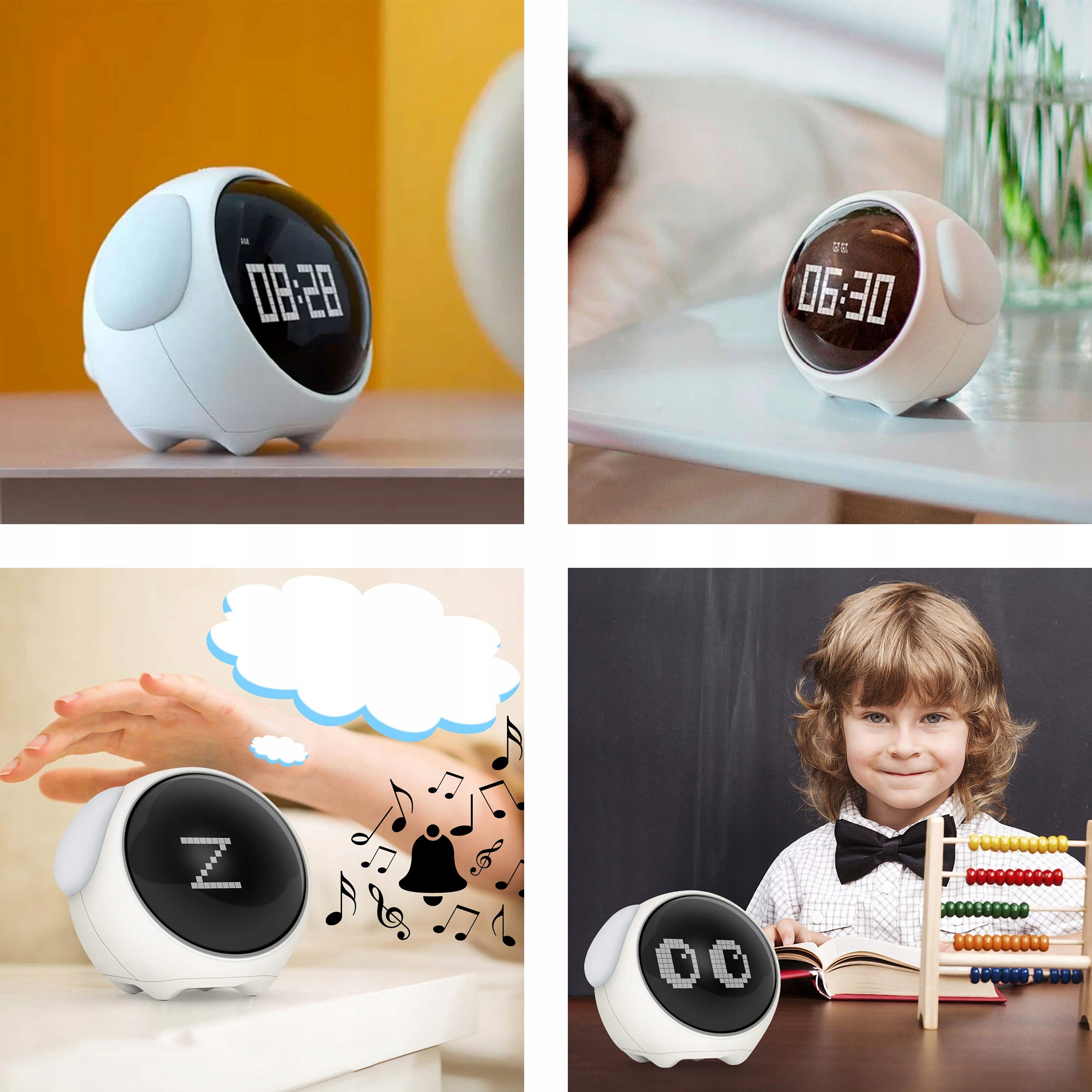ZEGAR BUDZIK + LAMPKA NOCNA LED DLA DZIECI 2W1 Z INTERAKTYWNY EMOJI BIAŁY Materiał dominujący tworzywo sztuczne