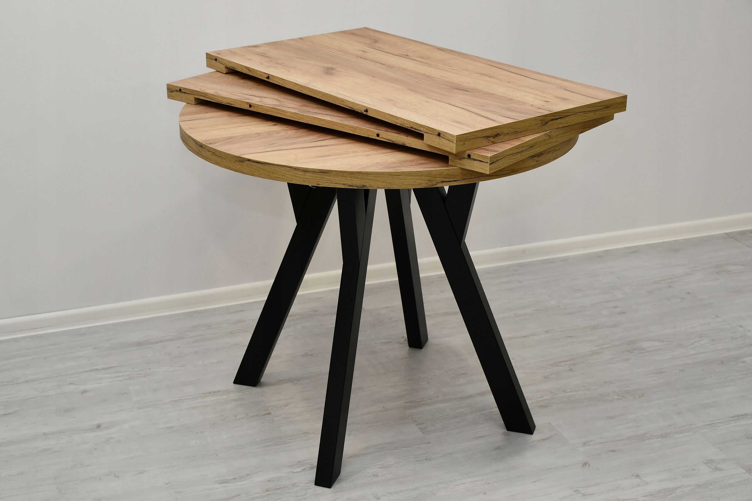 skandynawsko-loftowy komplet, okrągły stół fi 90 + 4 krzesła, wybór kolorów Kolor blatu dąb craft