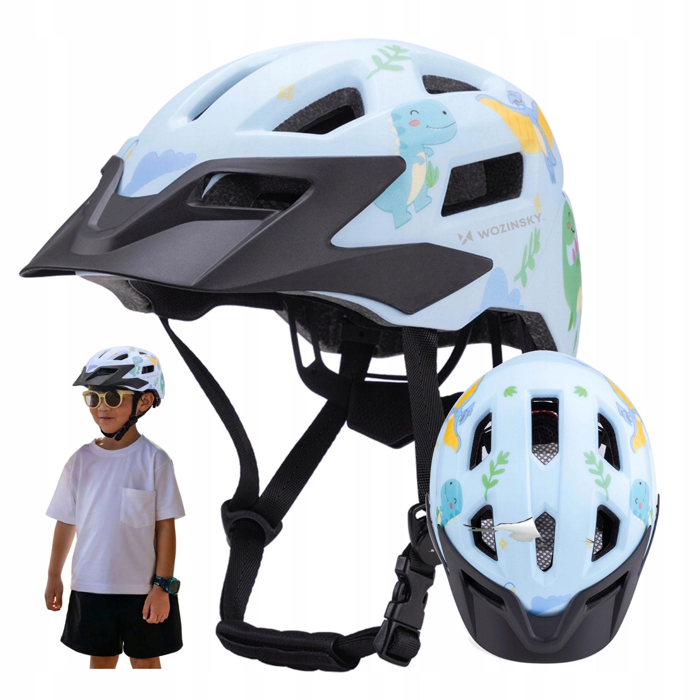 Kask Rowerowy Dla Dzieci Regulowany Lekki Wentylowany Dinozaur Xs 48-52