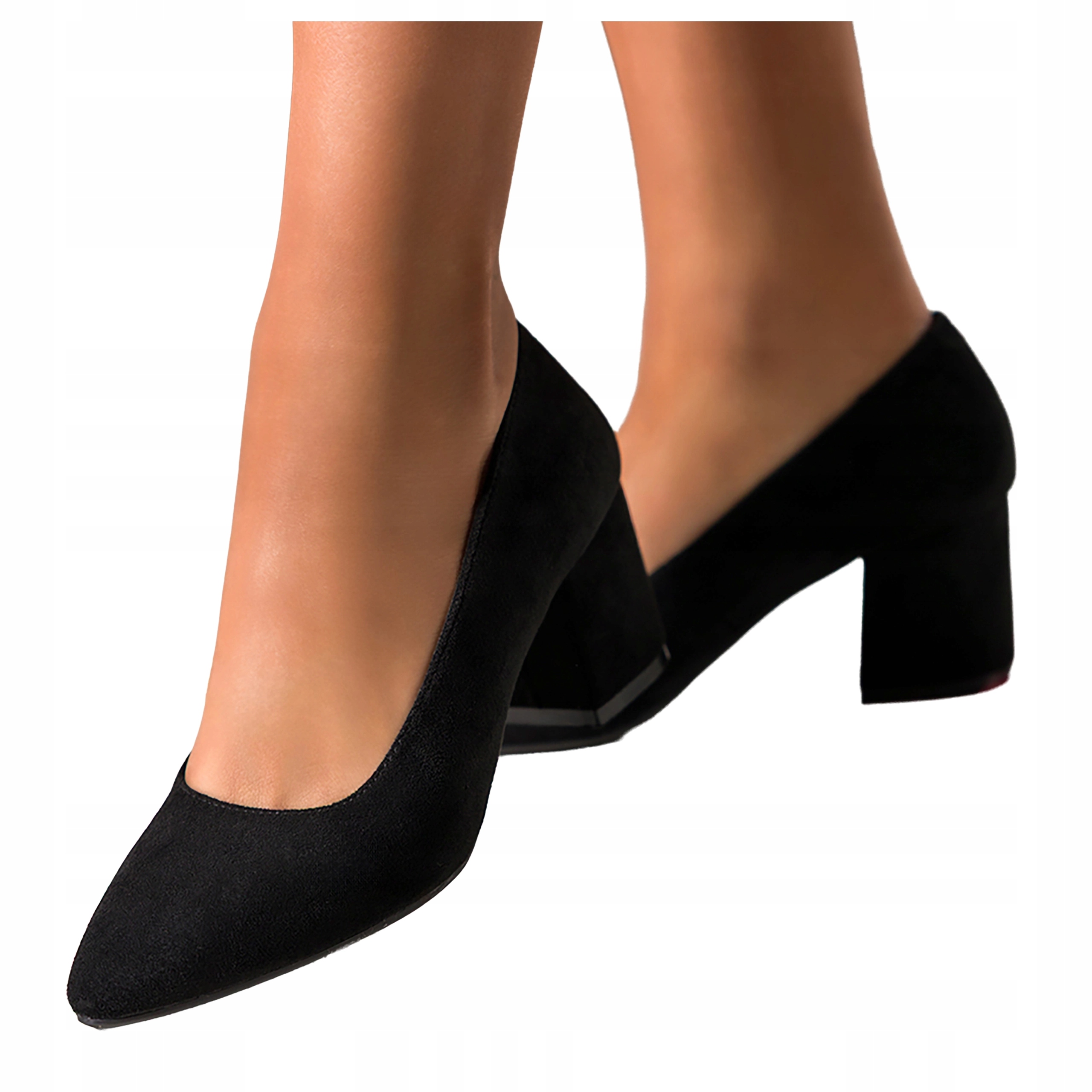 Černé Lodičky Dámské Klasické Pohodlné Nízký Podpatek Semišová kostka vel. 40