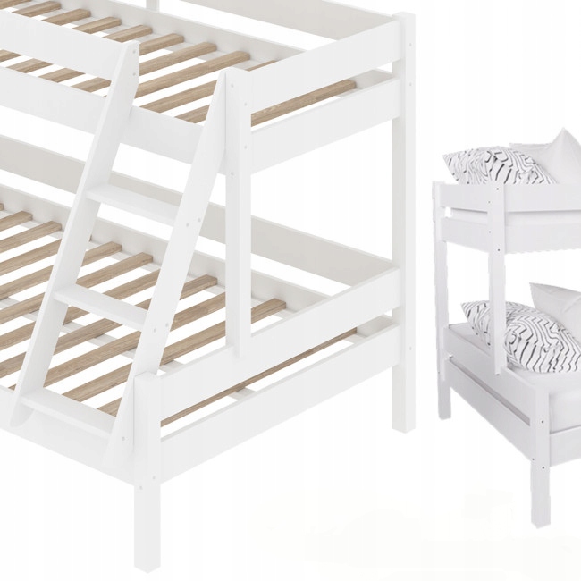 Drewniane łóżko piętrowe dla dzieci drabinka białe Szerokość produktu 1 cm