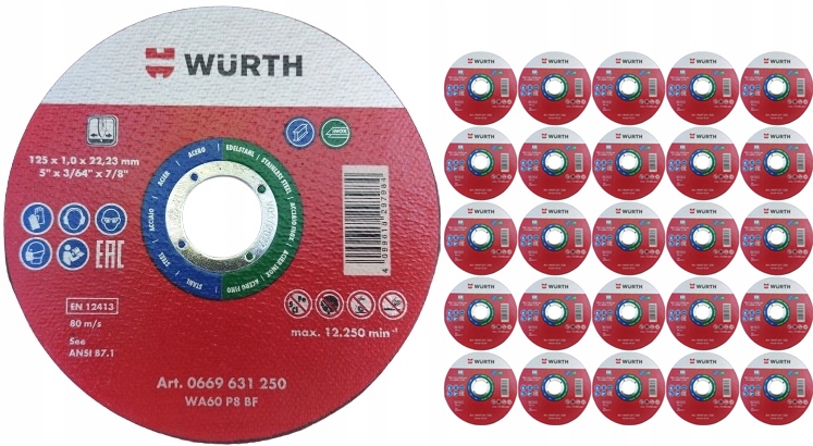 Wurth 25 X Řezací Kotouč Pro Řezání Nerezové Oceli 125 X 1 MM 0669631250