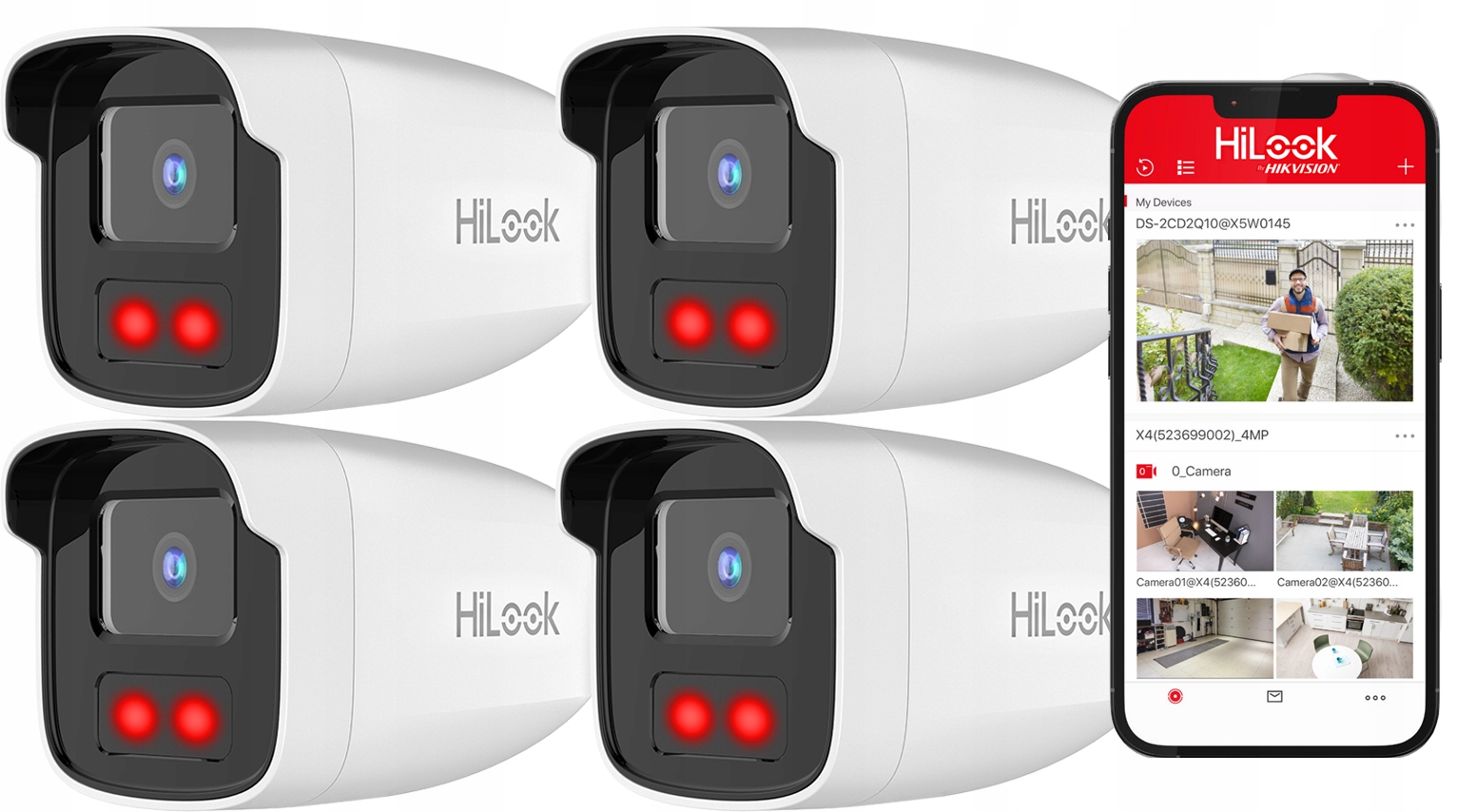 Kamery v sade 4ks Ip 4MPX IPCAM-B4-50IR HiLook od Hikvision IR50m