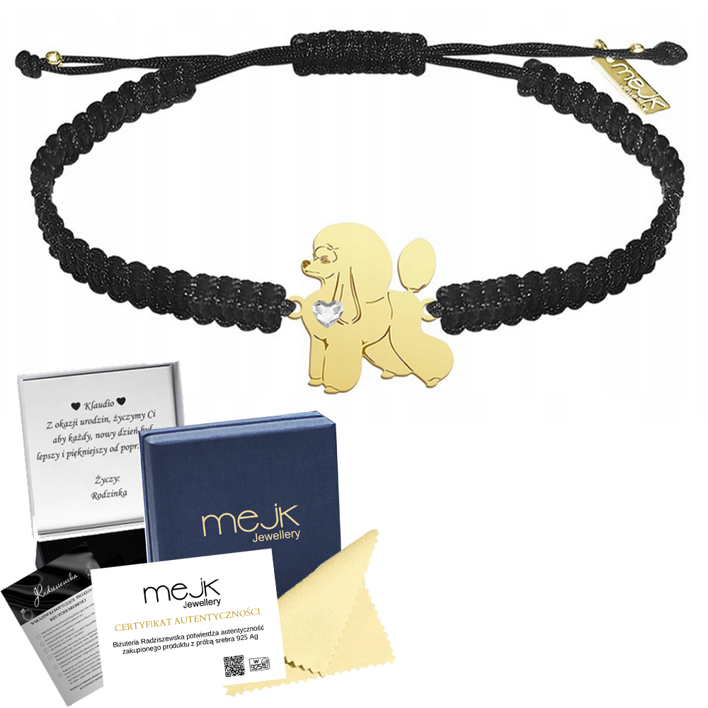 Zlatý náramek s pejskem Pudl 925 Šperky Makramé Dárek Gravírování Bonus