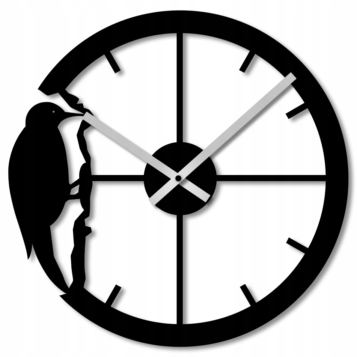 Nástěnné Hodiny 60 cm Dřevěné Nástěnné Hodiny Černé Velké Dřevo Ptáci