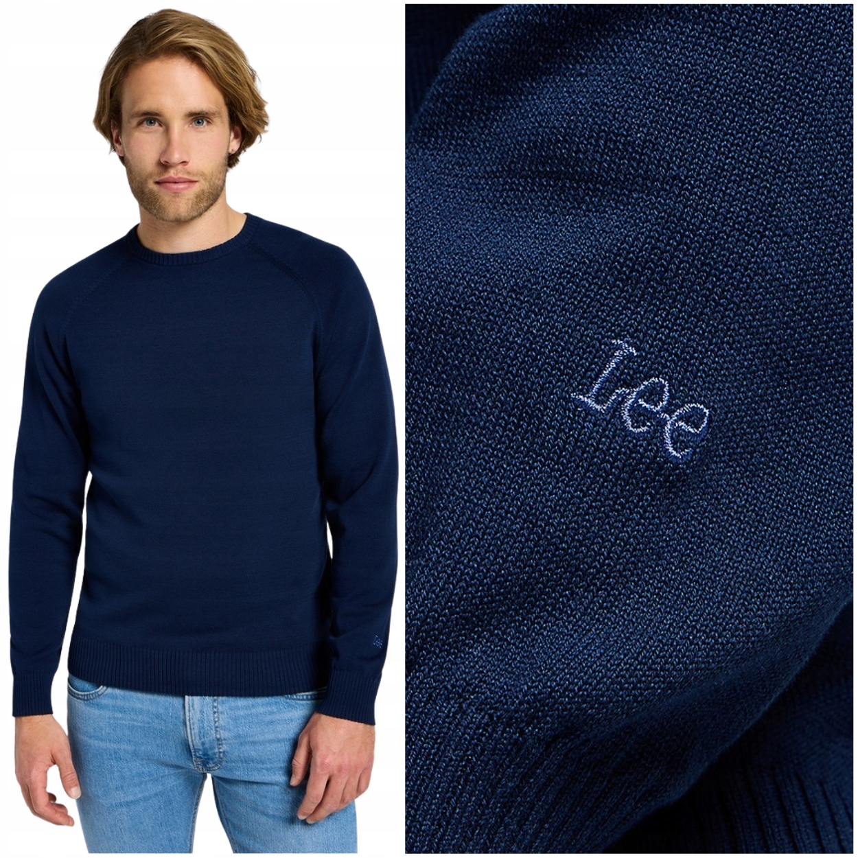 Lee Clean Raglan Sweater True Navy pánský bavlněný přiléhavý svetr M