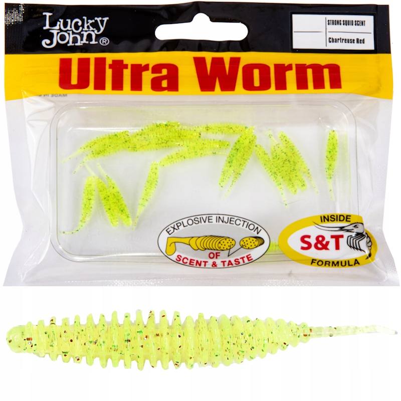 Guma Robak Lucky John Ultraworm 2.0'' 5cm S15 Chartreuse 9x Na Czeburaszkę