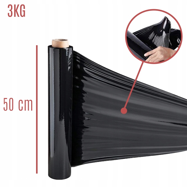 Folia STRETCH 2,8kg NETTO czarny 3kg Cicha Mocna Marka inny