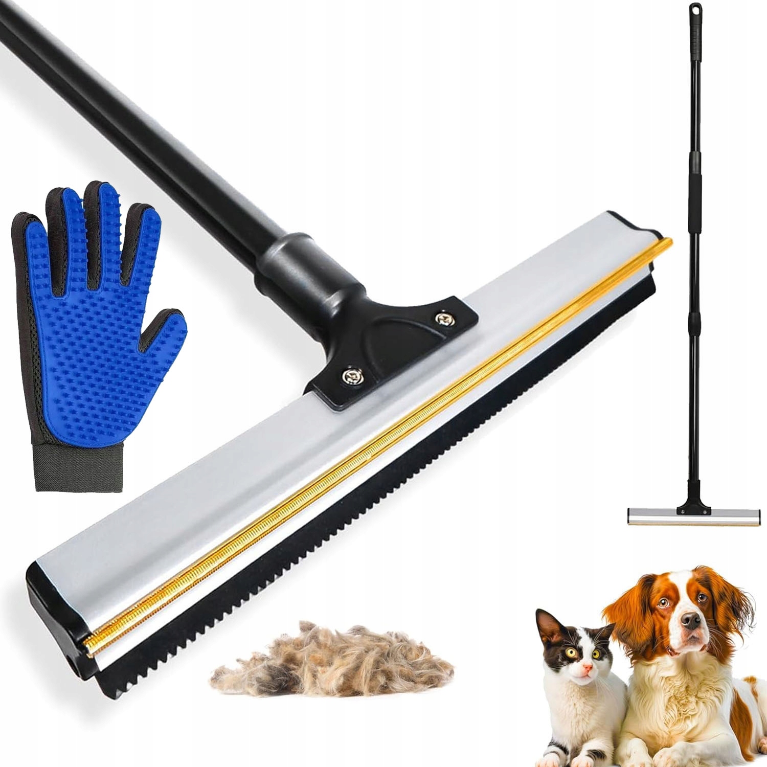 Sada rukavice na česání psa a kartáče na srst a hrábě na koberce