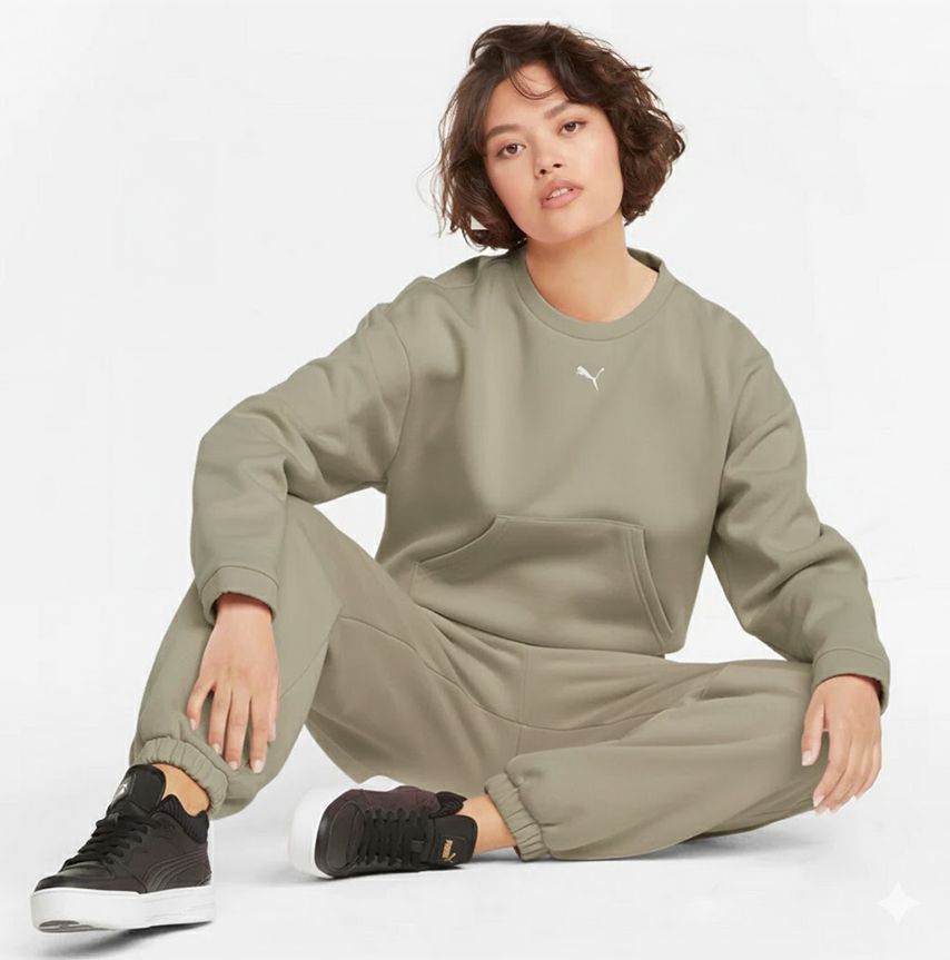 3293 Komplet Dresowy Damski Puma Bawełniany Bez Kaptura Ocieplany Beż Xs